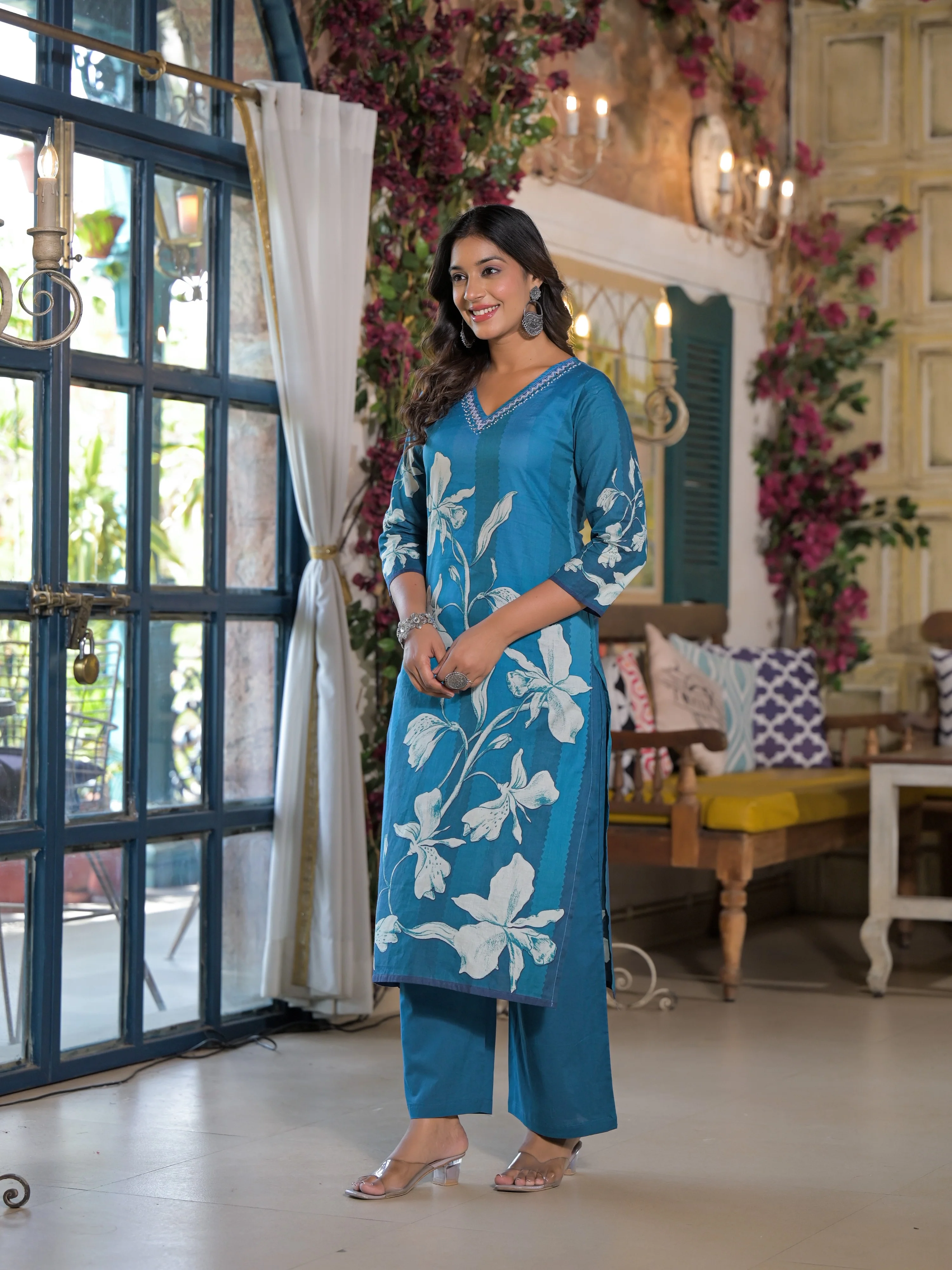 Bali Hibis Cotton Kurta Pant Set - Image 5