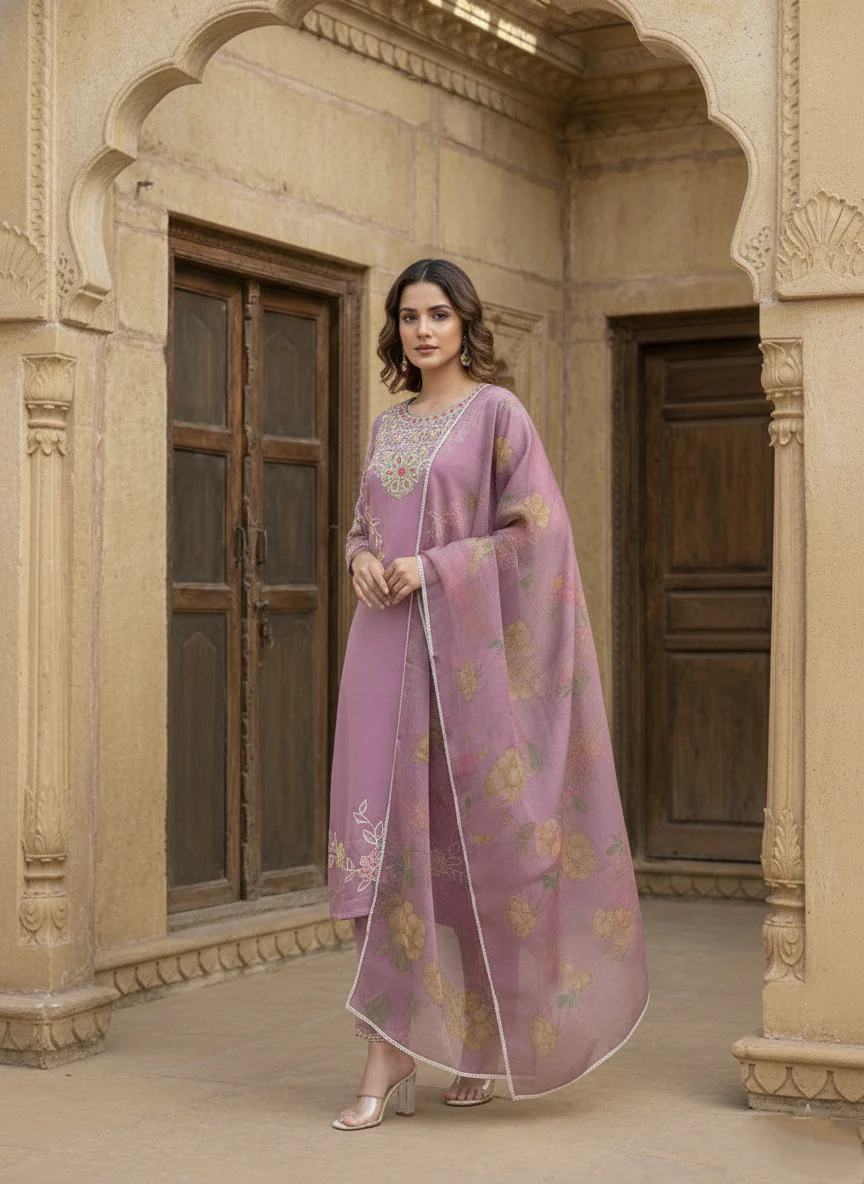 Yami Rose Embroidered Suit Set - Image 3