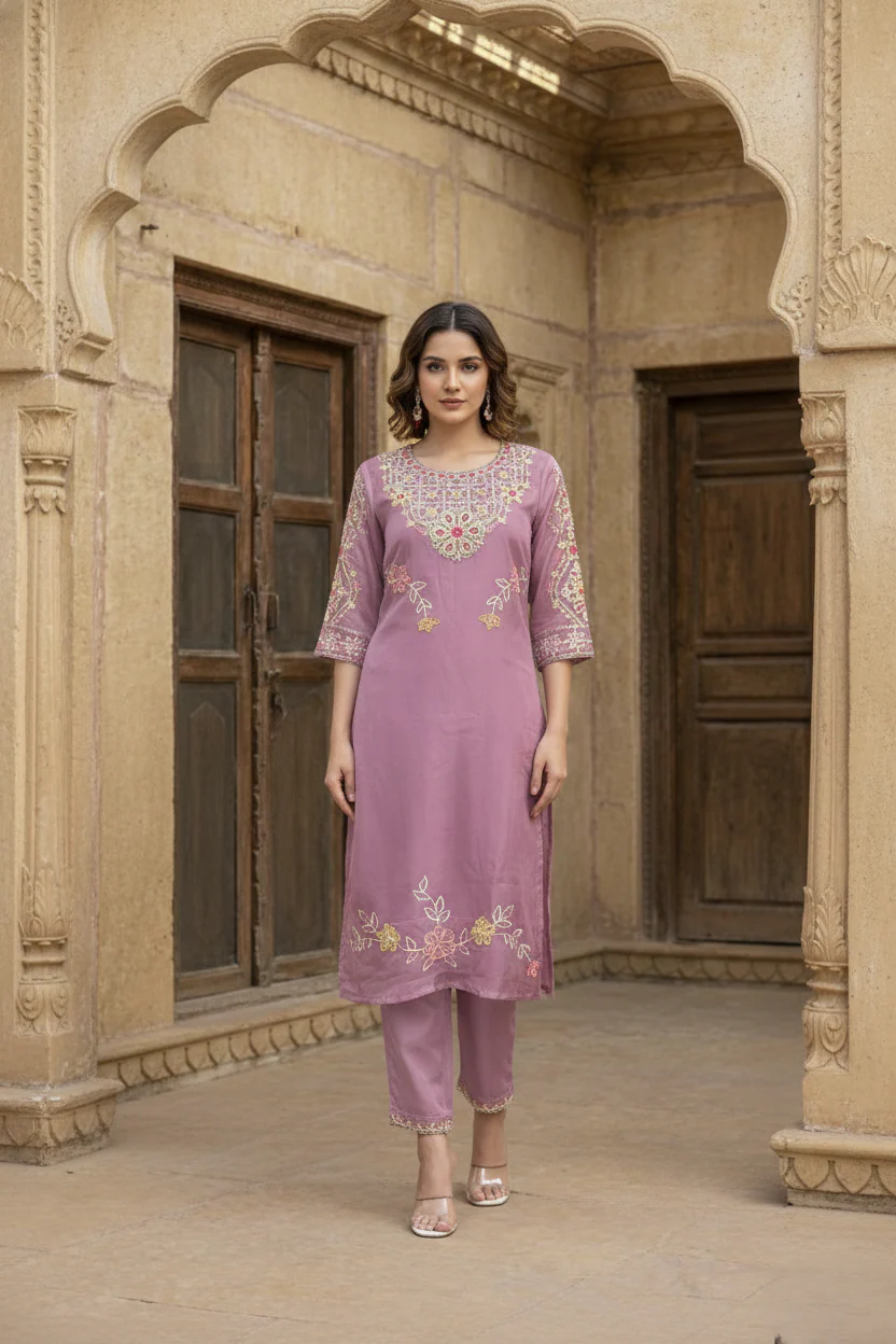 Yami Rose Embroidered Suit Set - Image 4