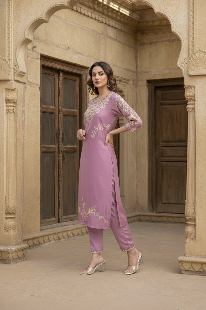 Yami Rose Embroidered Suit Set - Image 7