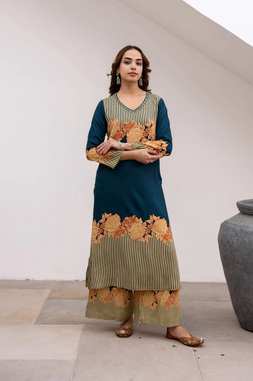 Bakul Azure Printed Kurta Pant Set - Image 3