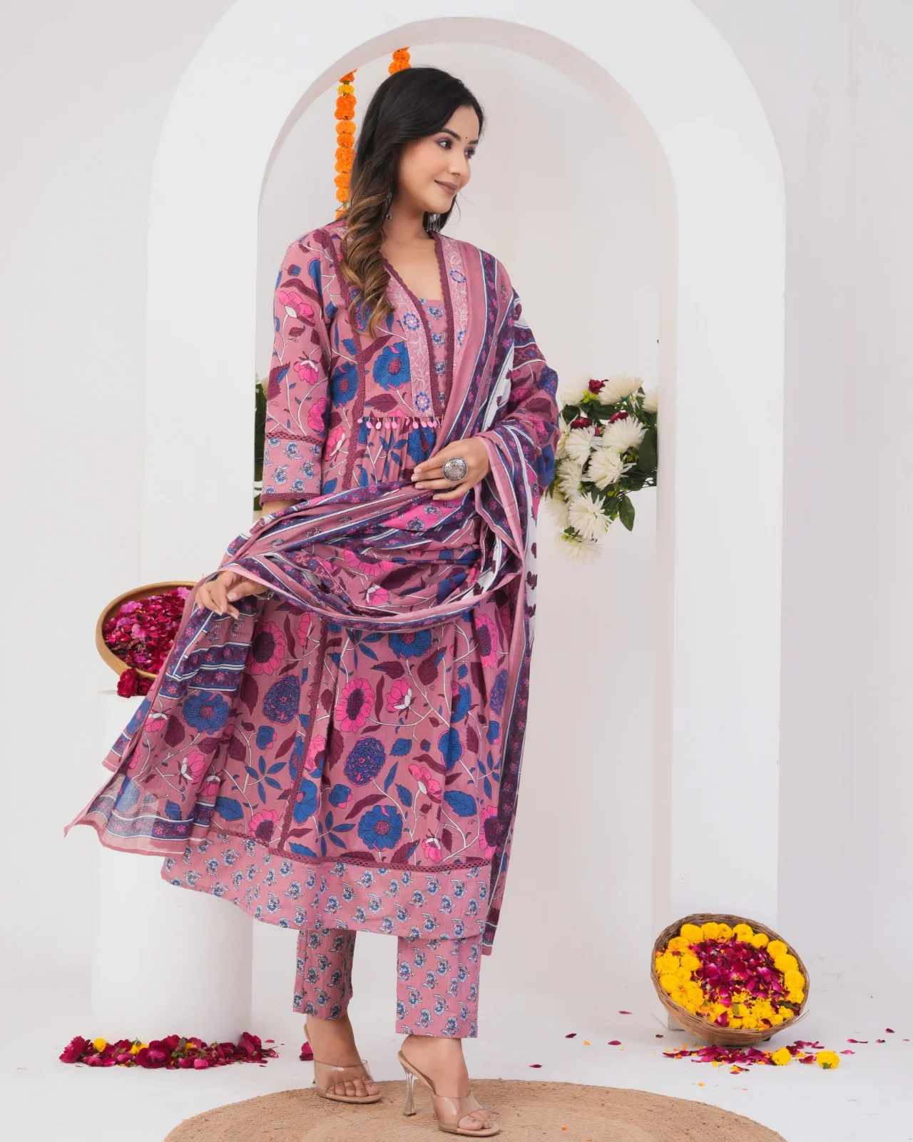 Tanvi Peaches Cotton Printed Suit Set - Image 11