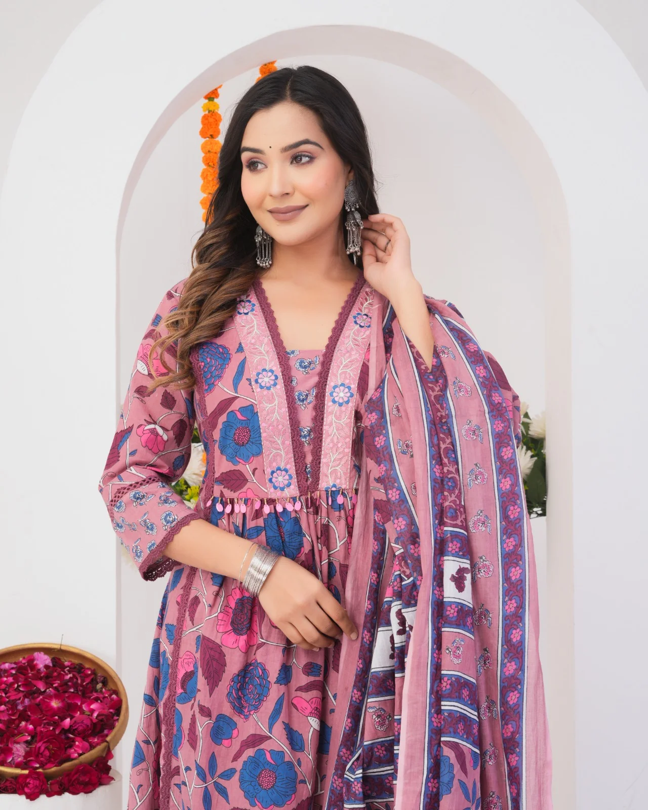Tanvi Peaches Cotton Printed Suit Set - Image 2