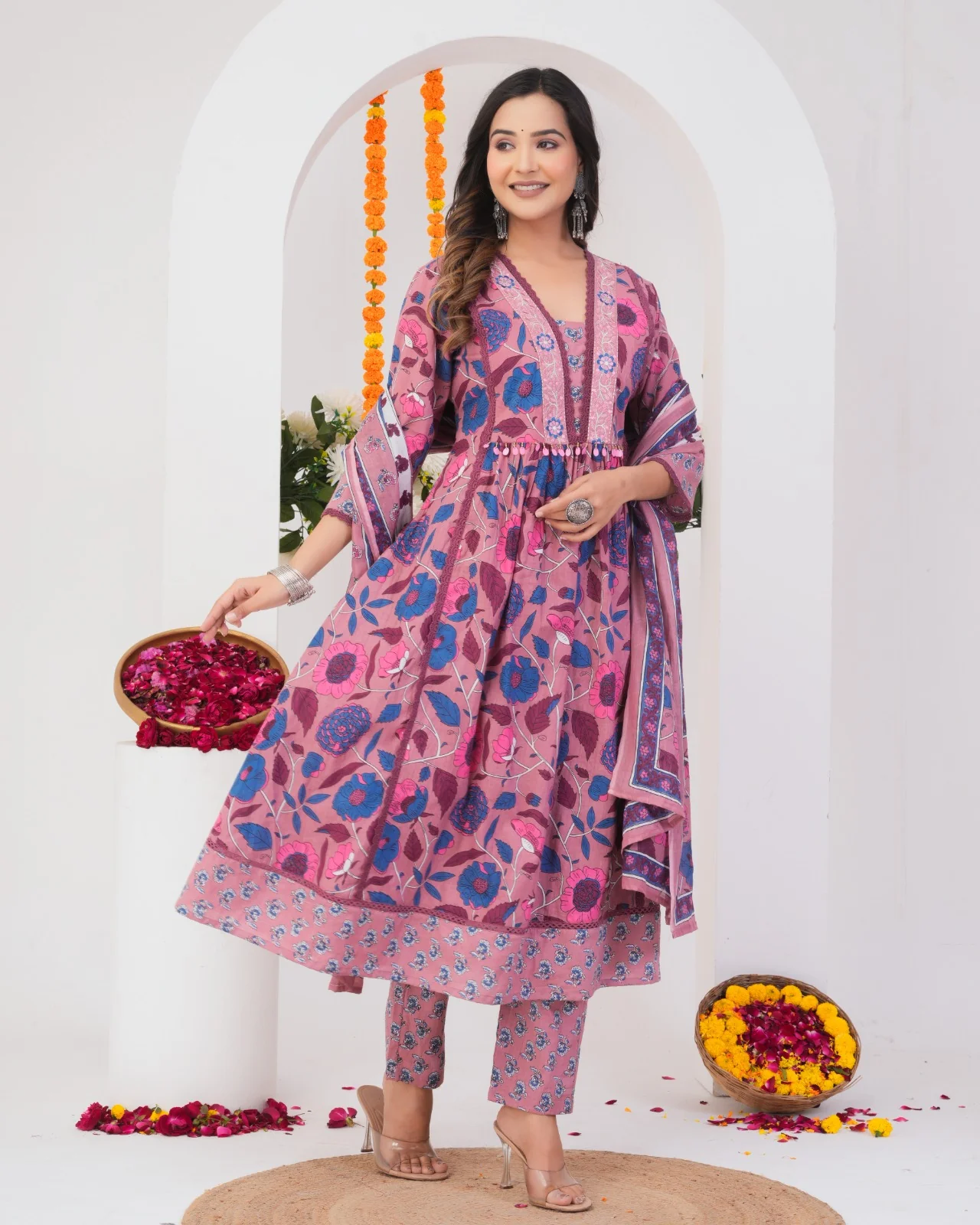 Tanvi Peaches Cotton Printed Suit Set - Image 4