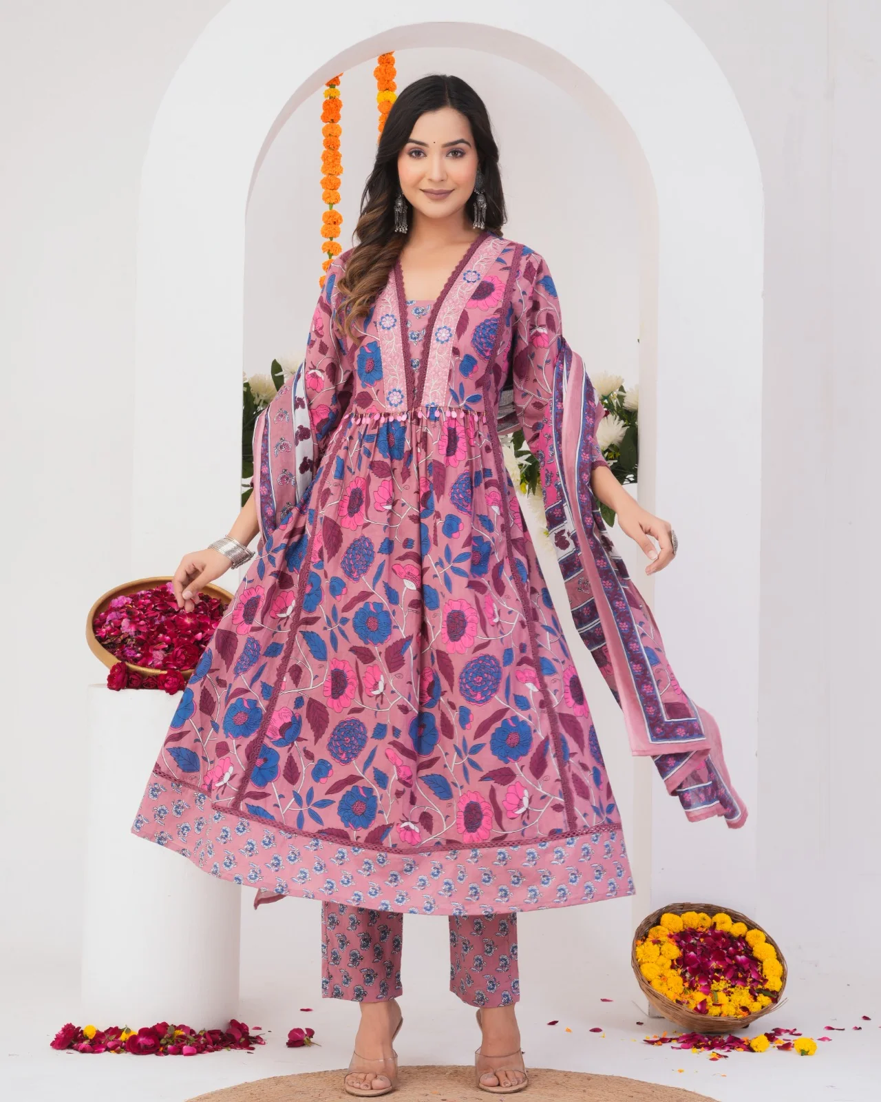 Tanvi Peaches Cotton Printed Suit Set - Image 5