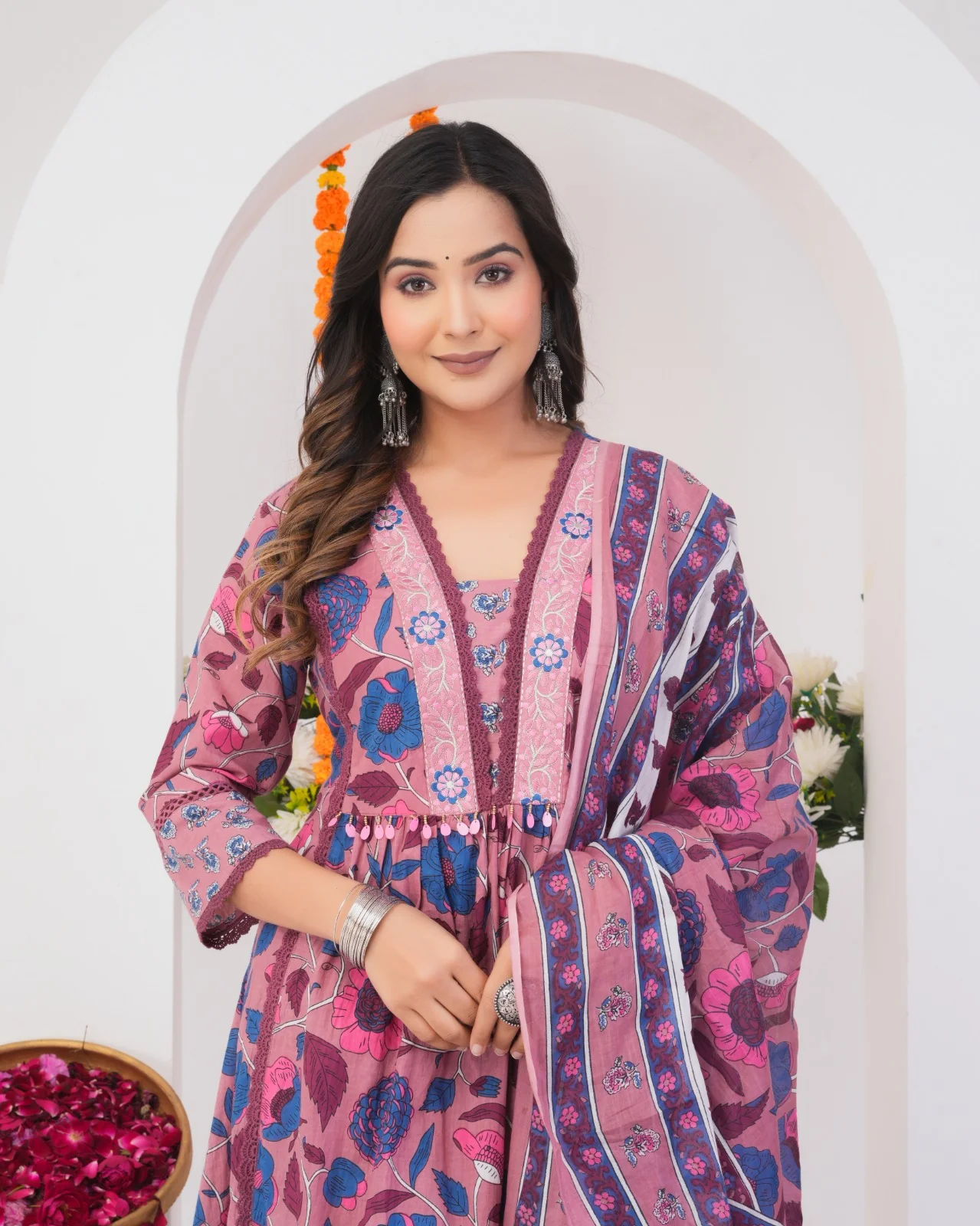 Tanvi Peaches Cotton Printed Suit Set - Image 7