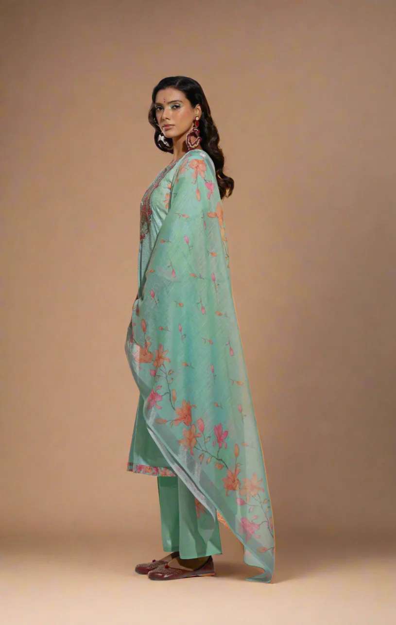Jaideep Shamrock Schiffli Cotton Suit Set - Image 3