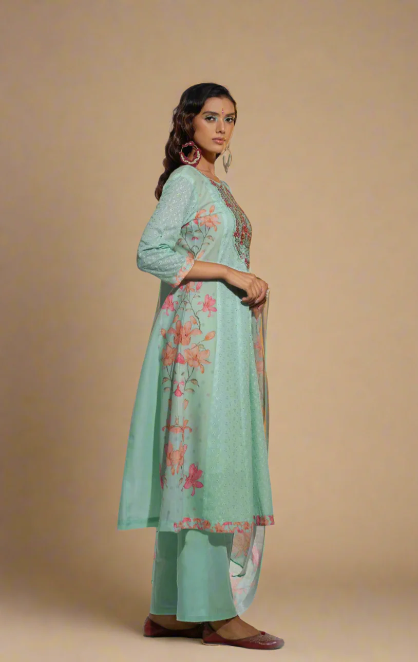 Jaideep Shamrock Schiffli Cotton Suit Set - Image 4