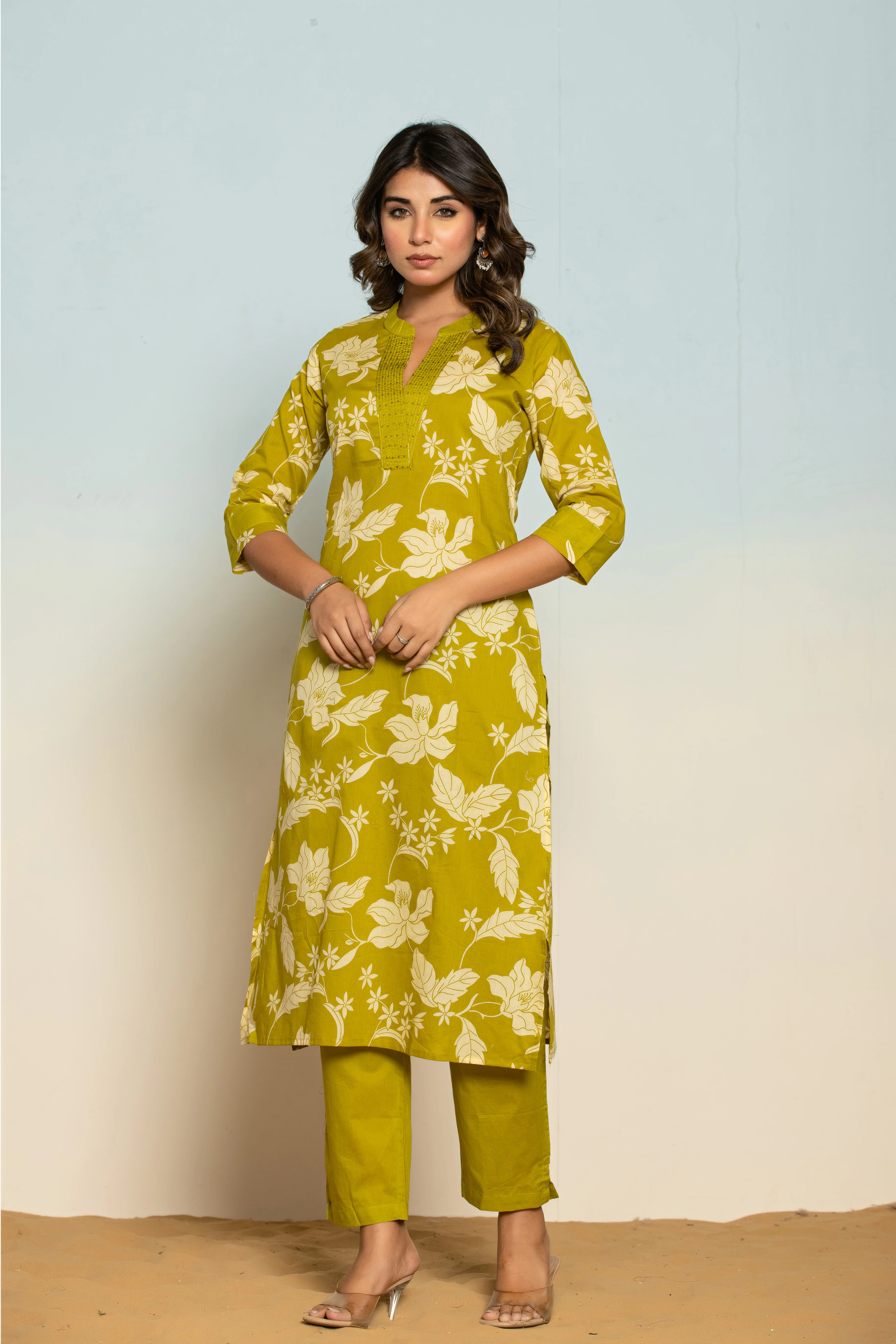 SASHA SLIME PRINTED COTTON KURTA PANT SET - Image 3