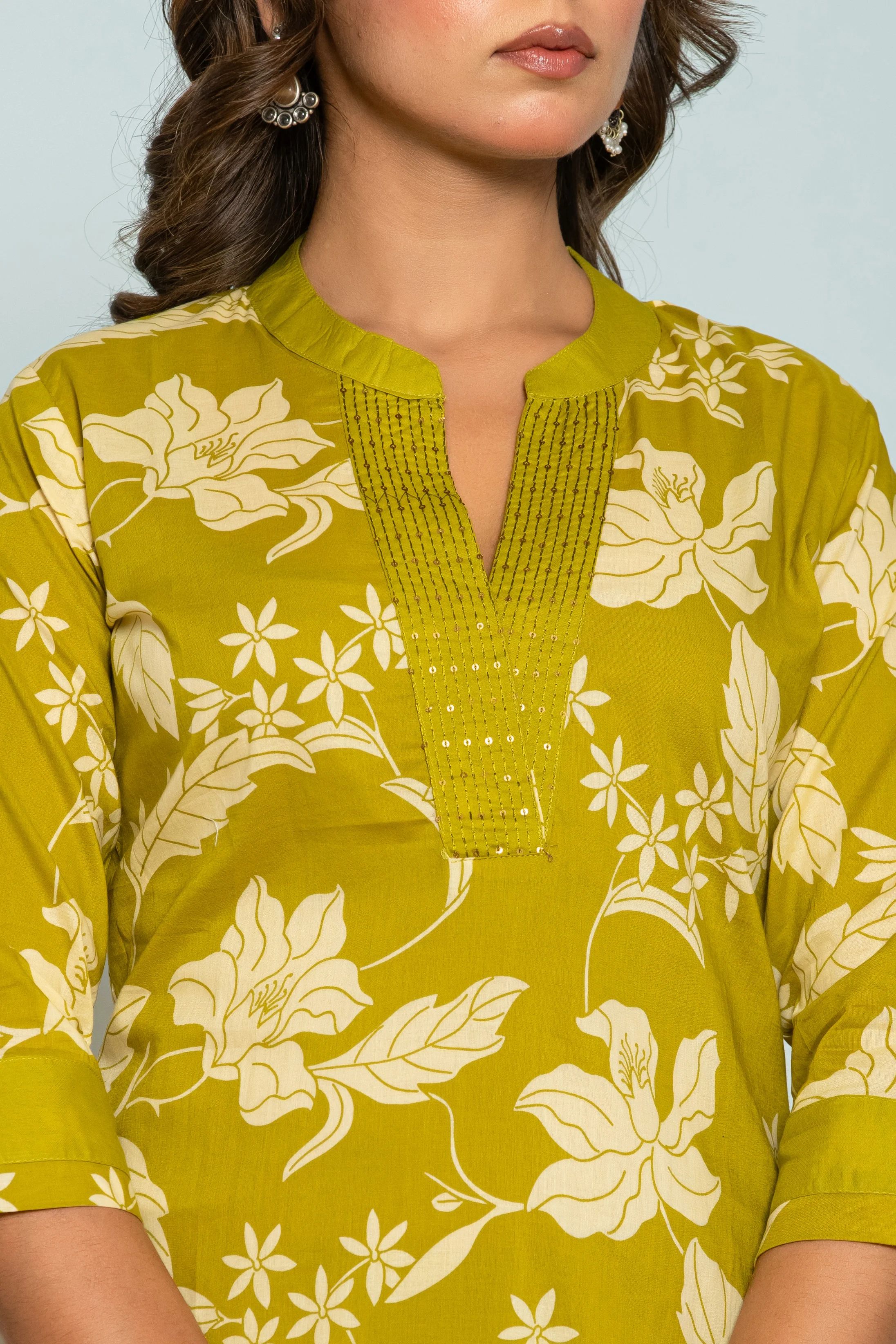 SASHA SLIME PRINTED COTTON KURTA PANT SET - Image 4