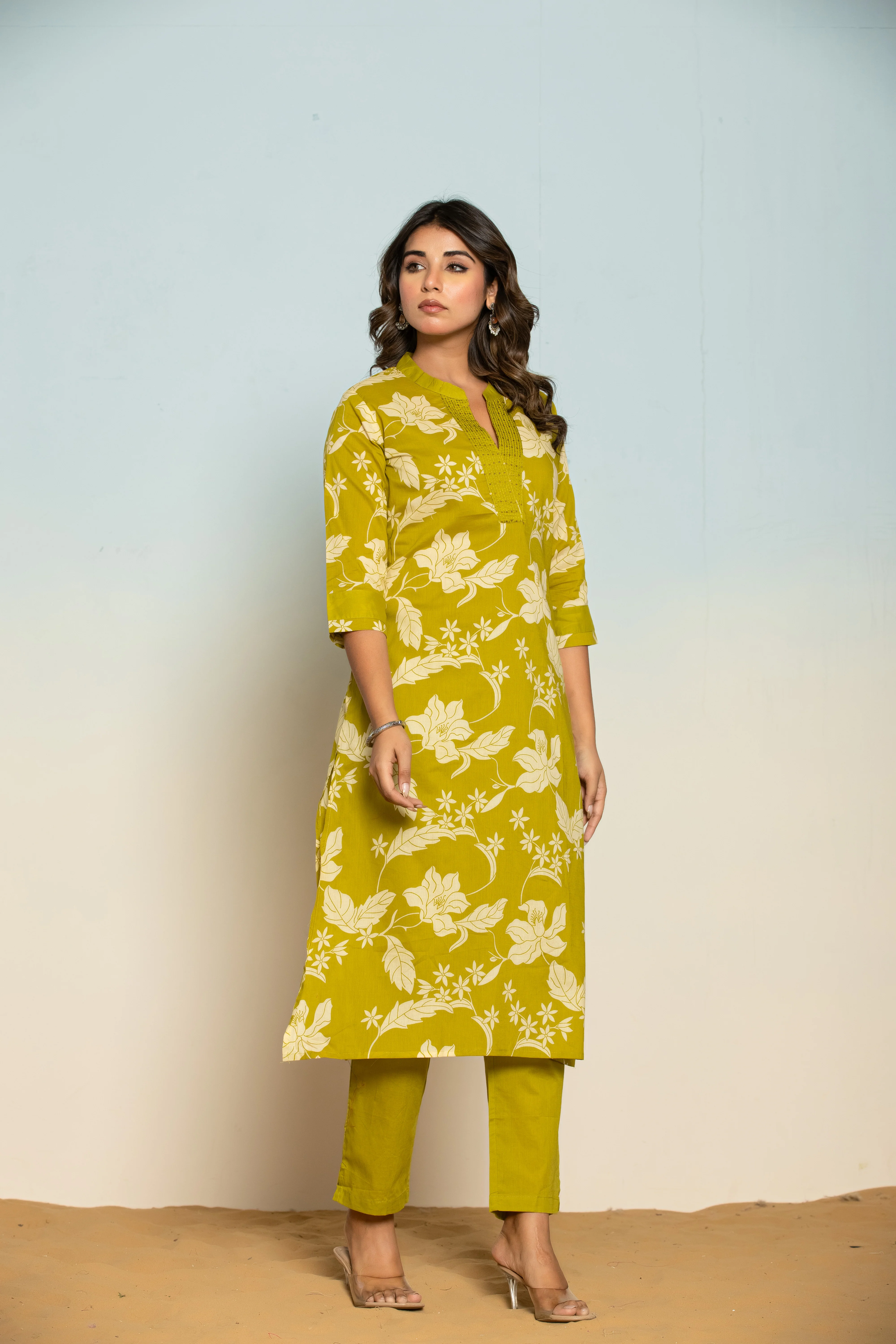 SASHA SLIME PRINTED COTTON KURTA PANT SET - Image 5