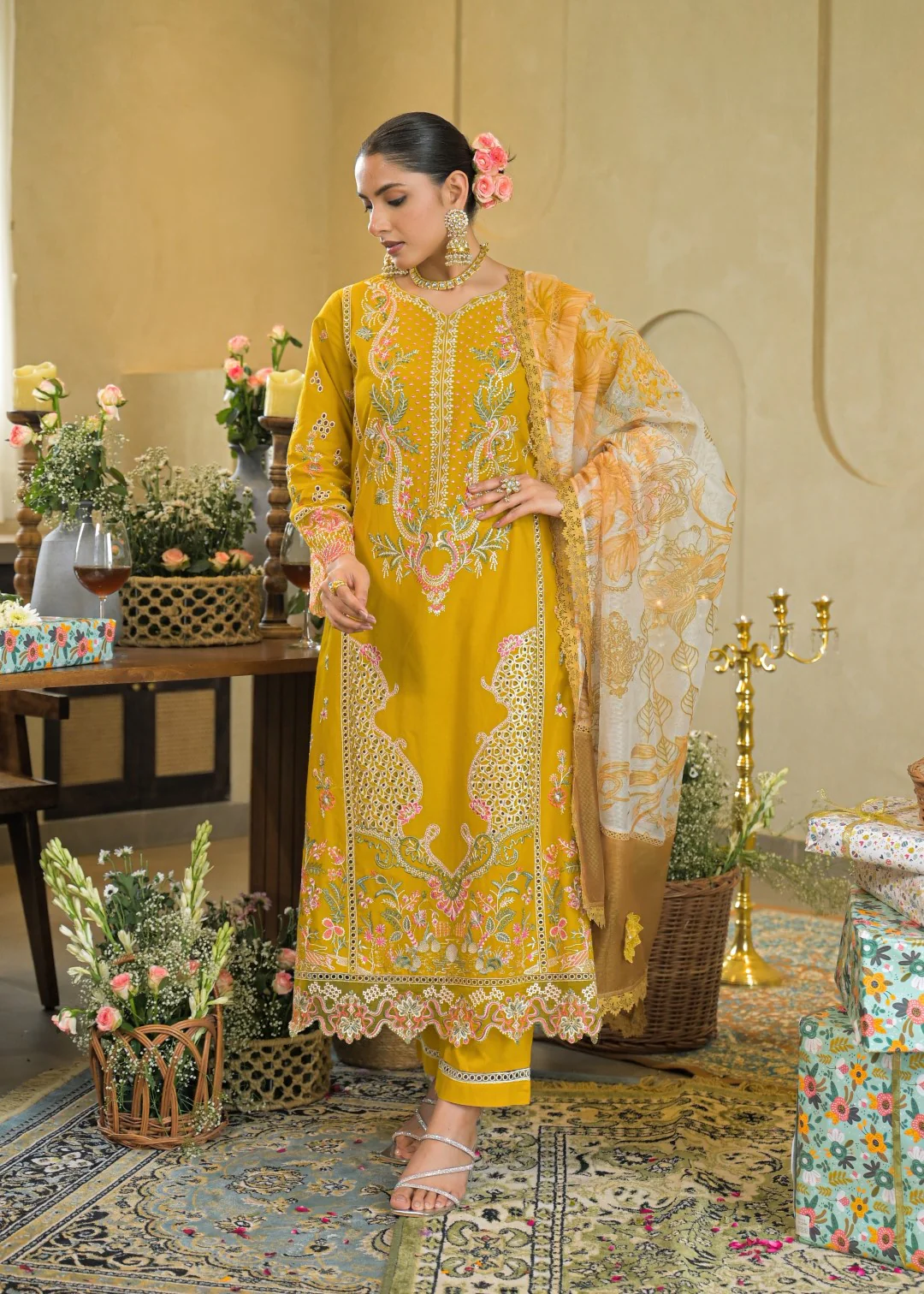 Vastramaya maize full embroidery lawn suit set - Image 4