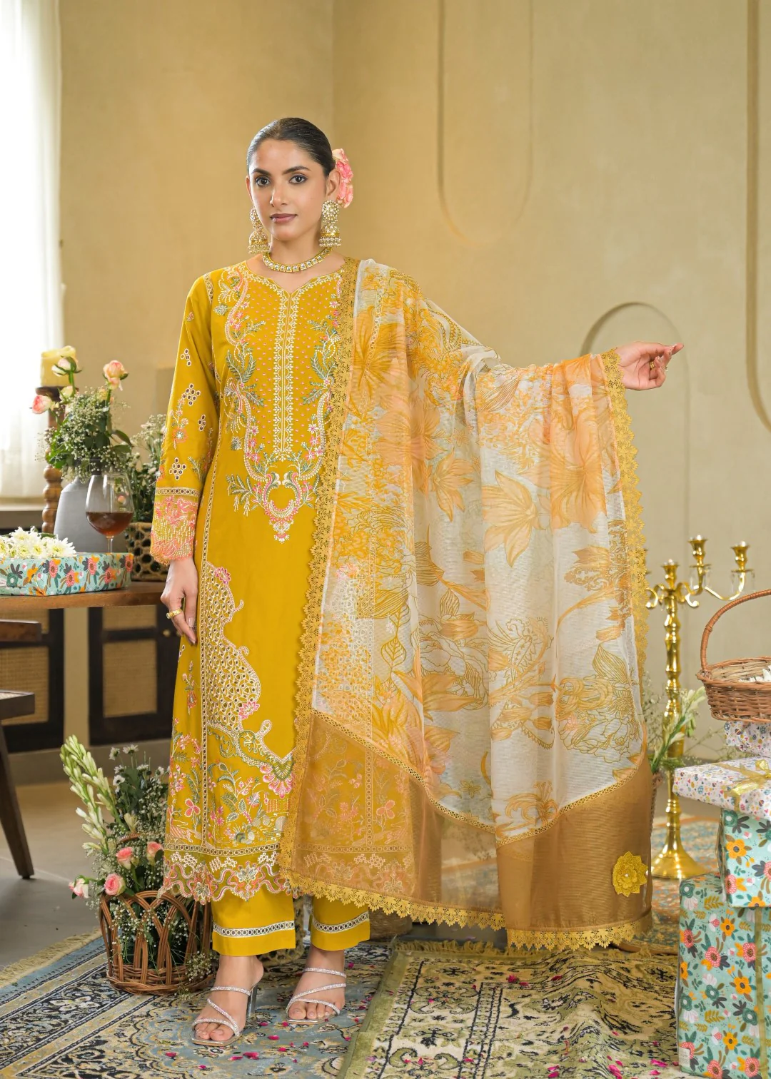 Vastramaya maize full embroidery lawn suit set - Image 6