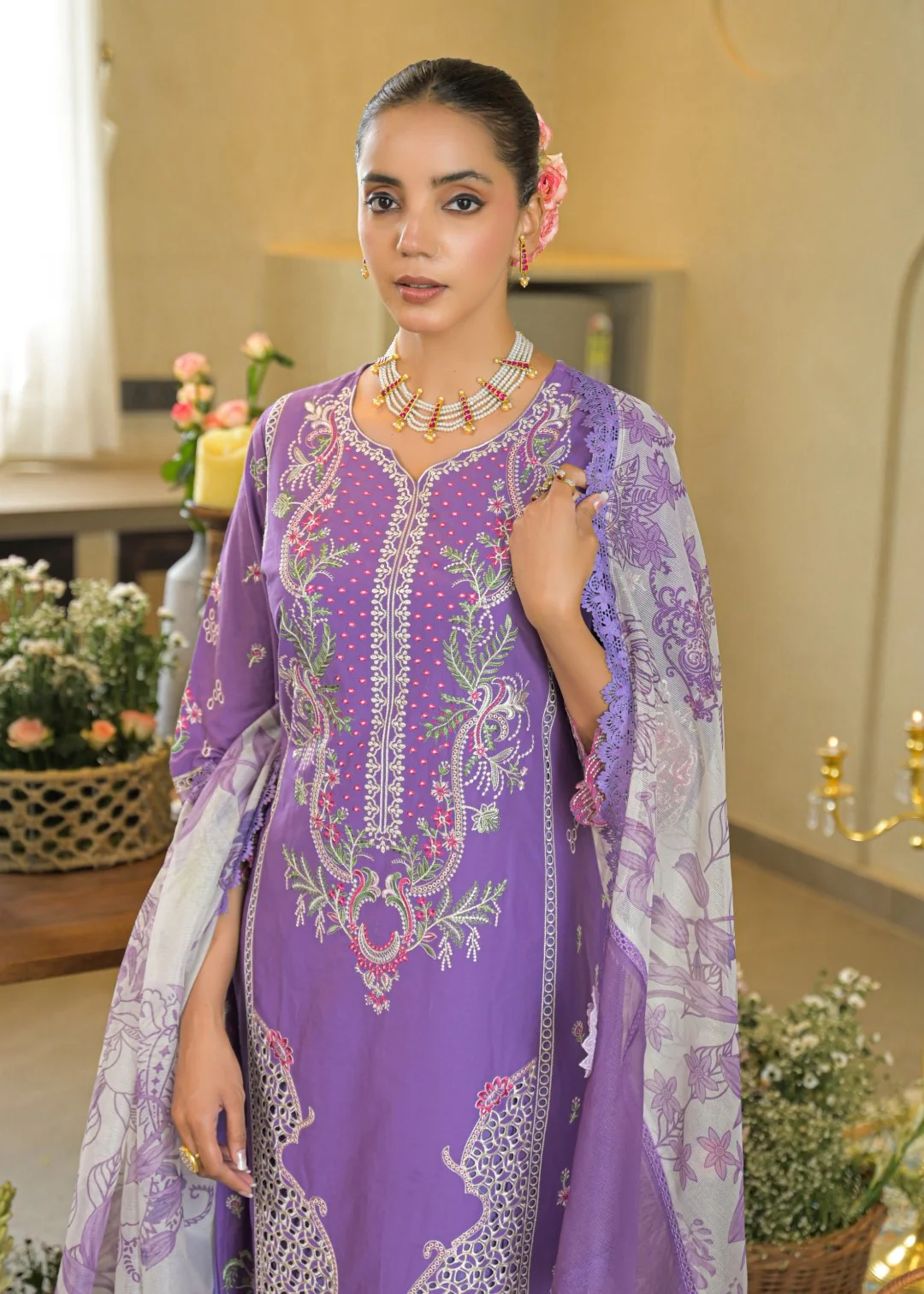 Vastramaya Lavender full embroidery lawn suit set - Image 2
