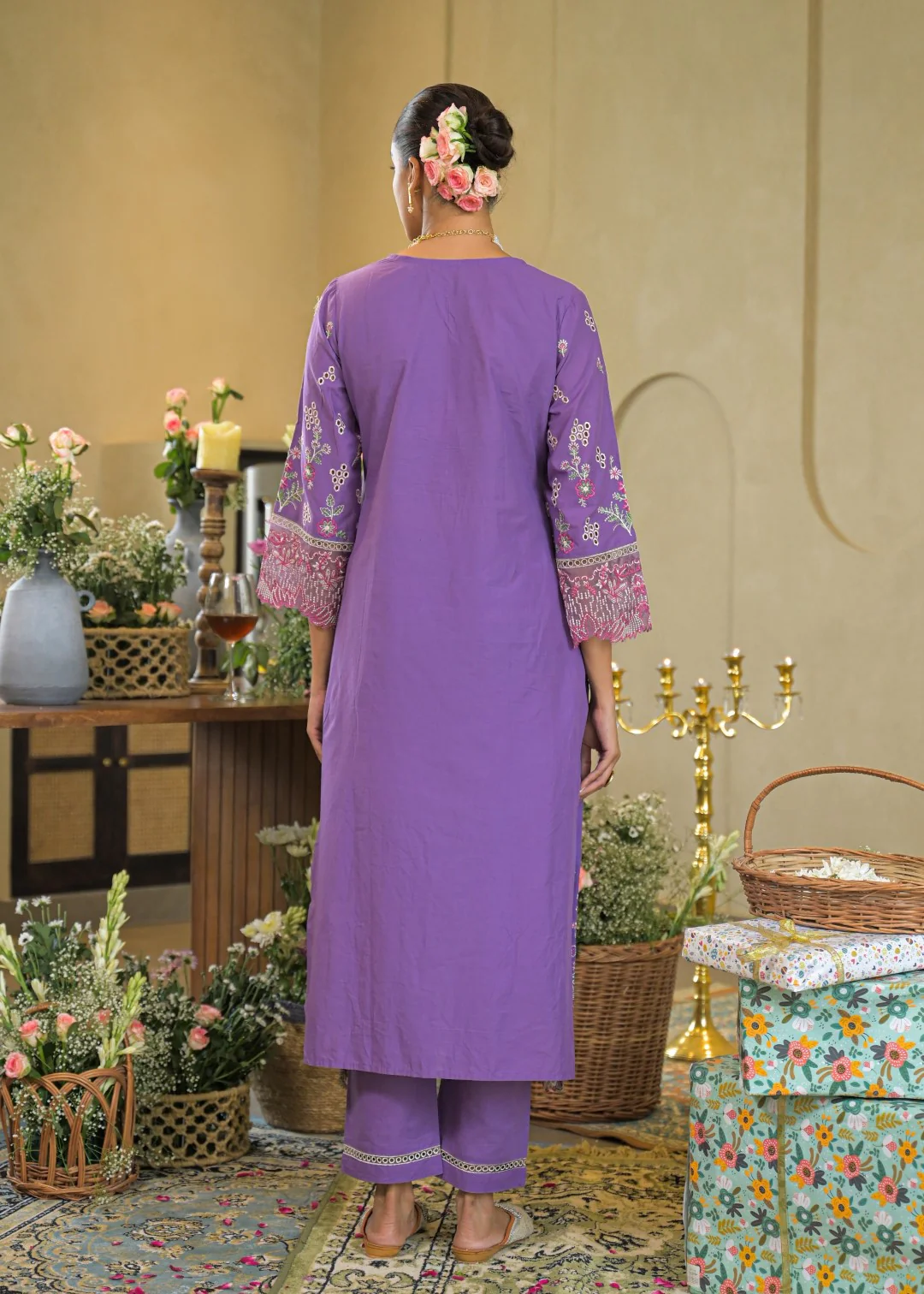 Vastramaya Lavender full embroidery lawn suit set - Image 3