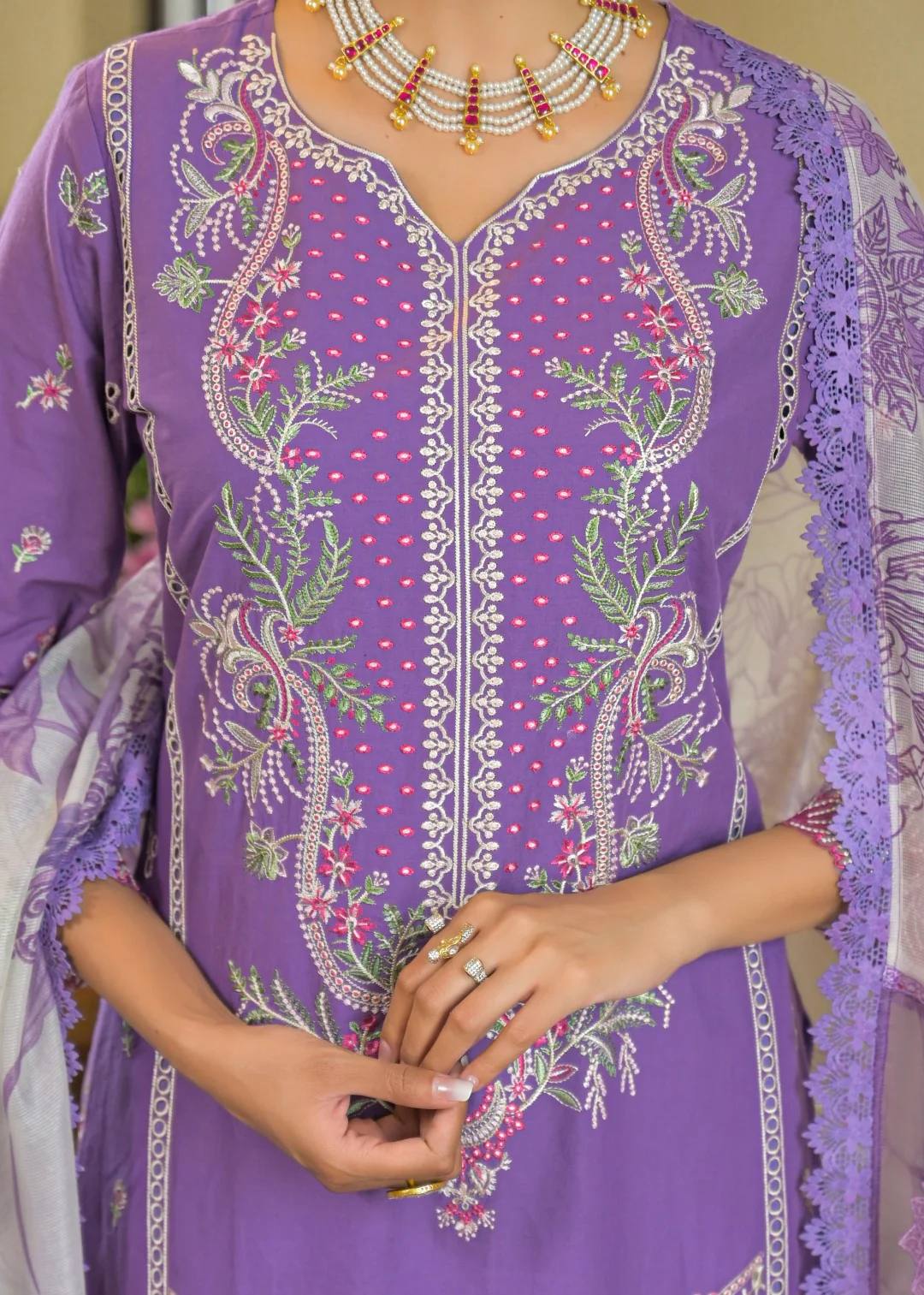 Vastramaya Lavender full embroidery lawn suit set - Image 4
