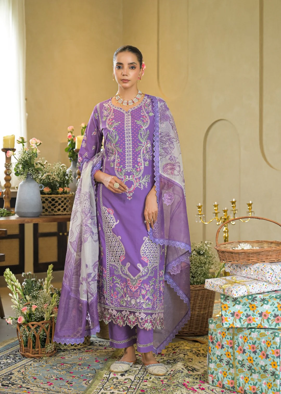 Vastramaya Lavender full embroidery lawn suit set - Image 7