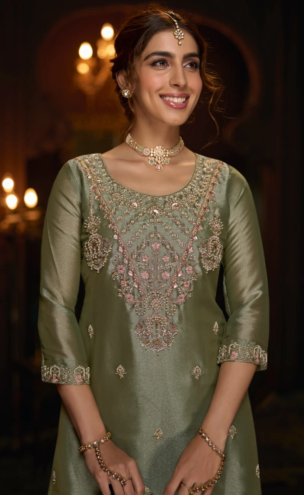 Haniya pear full work sharara set - Image 2