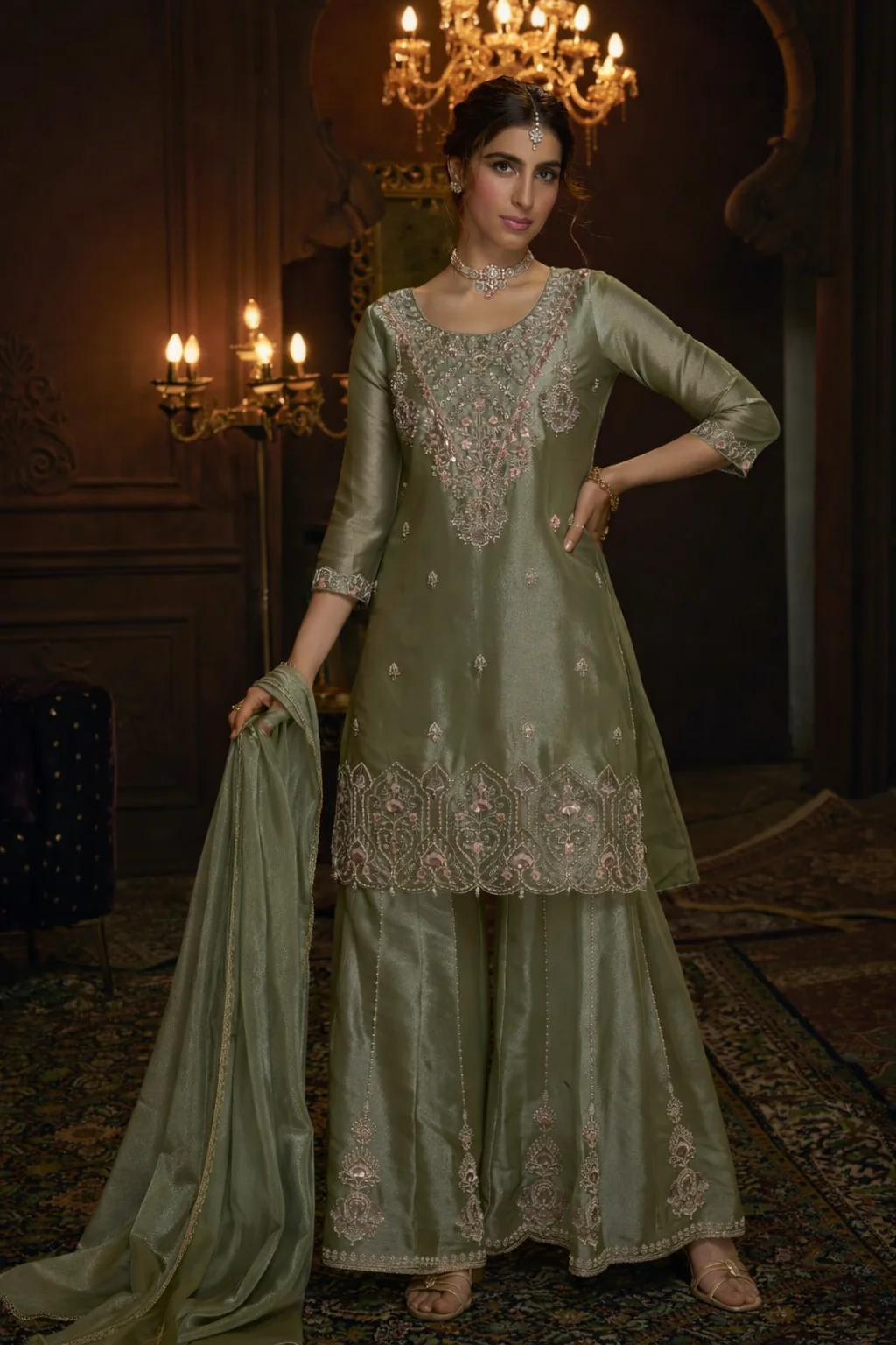 Haniya pear full work sharara set - Image 3