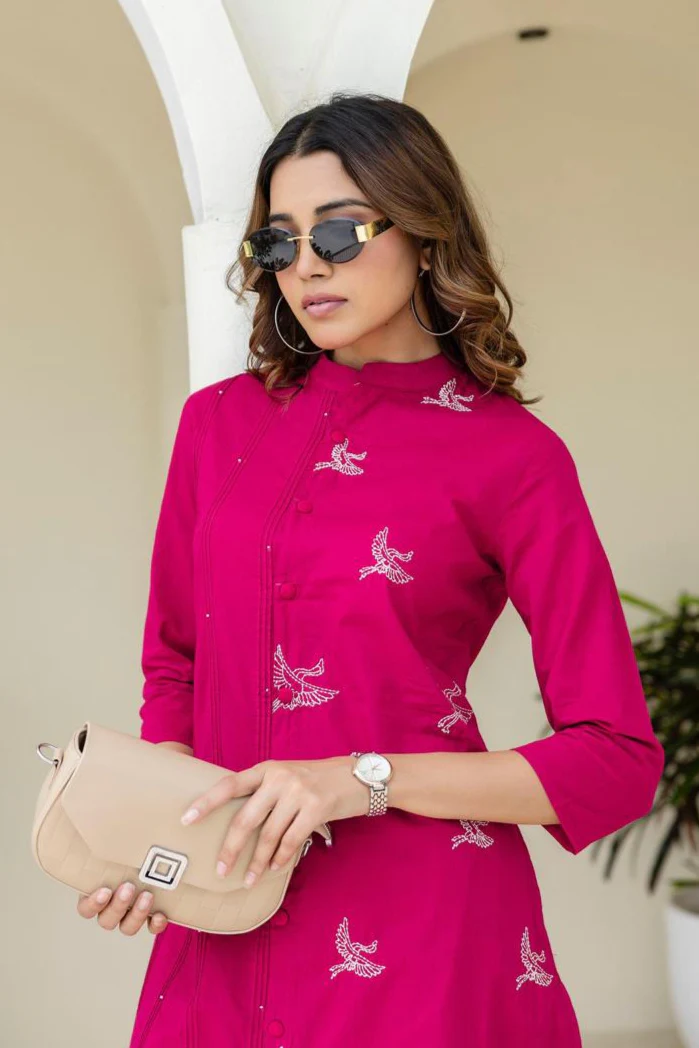 Mokabara Rose Embroidery Cotton Kurta Pant Set - Image 2
