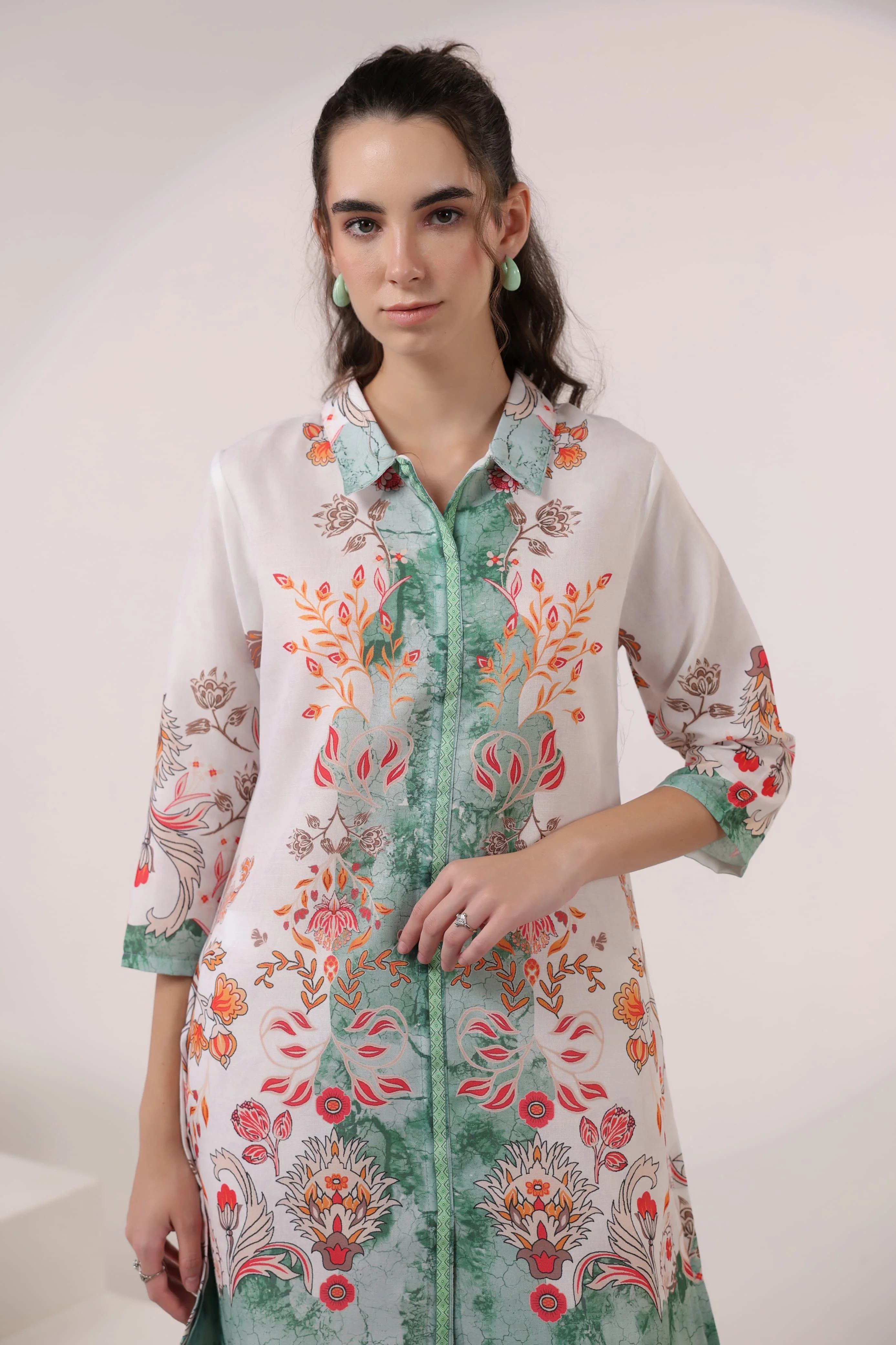 Kara Pine Linen Printed Co-ord set - Image 2