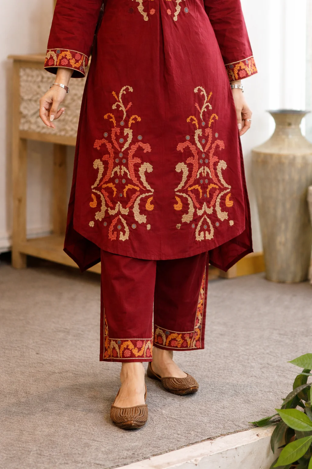 Karen merlot cotton kurta pant set - Image 3