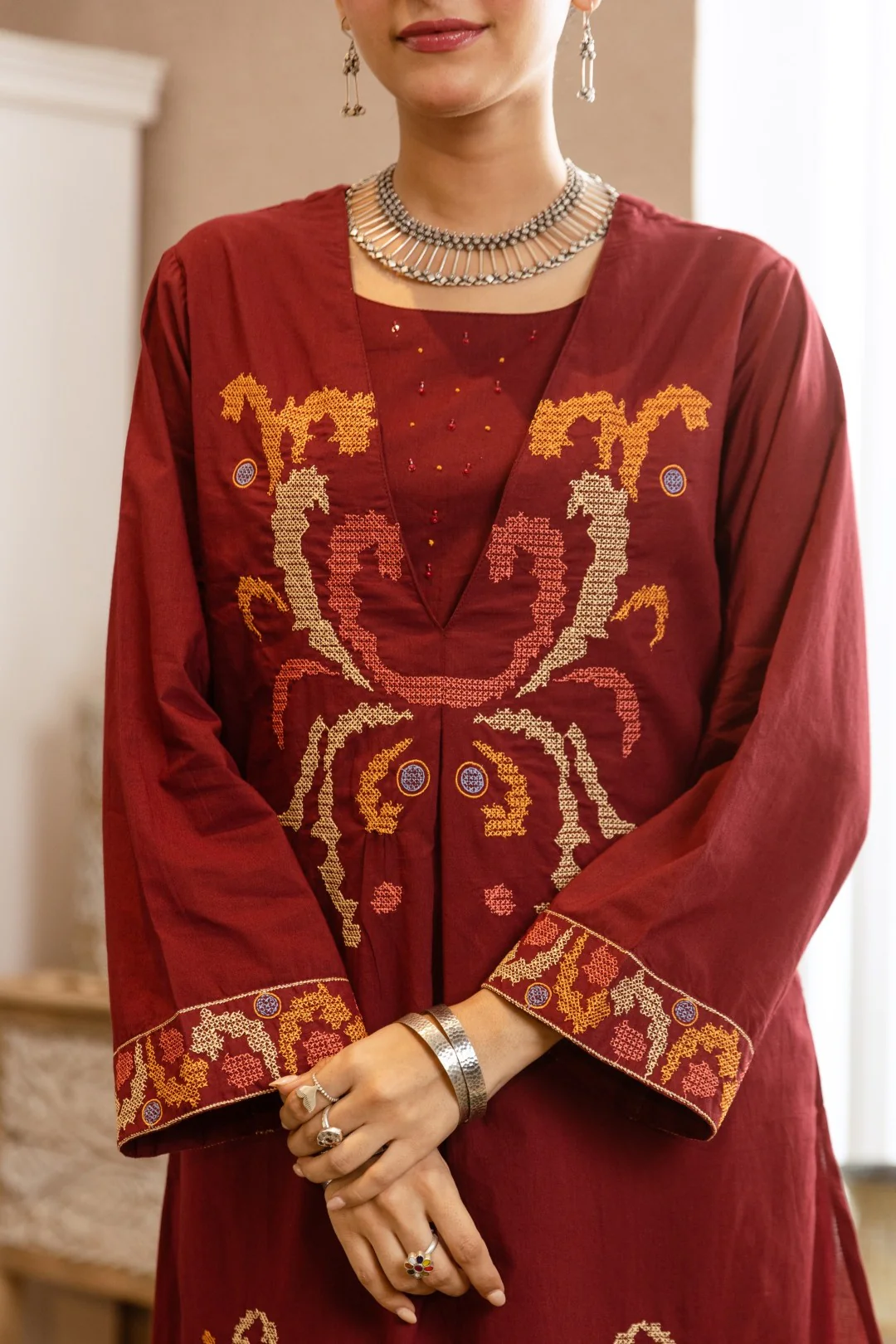 Karen merlot cotton kurta pant set - Image 5