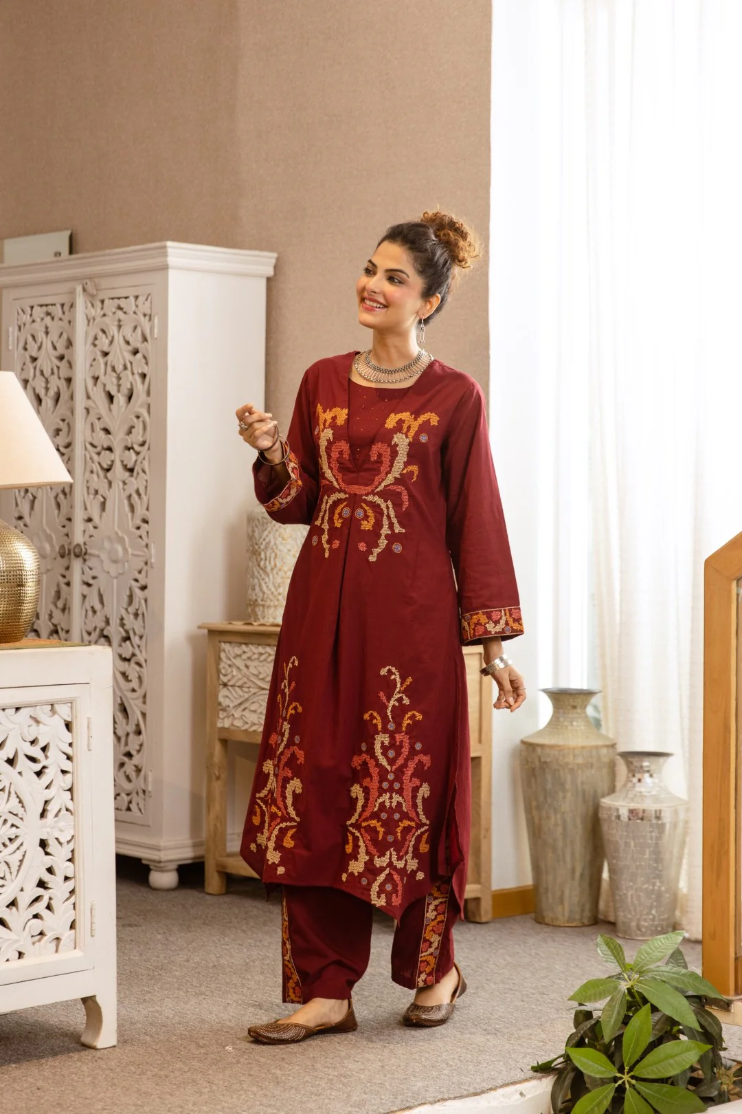 Karen merlot cotton kurta pant set - Image 6