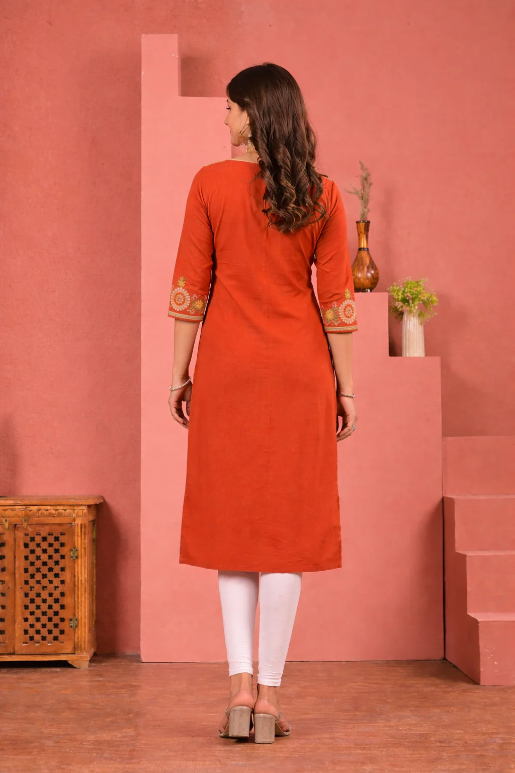Chandri Tangerine Embroidered Kurti - Image 4