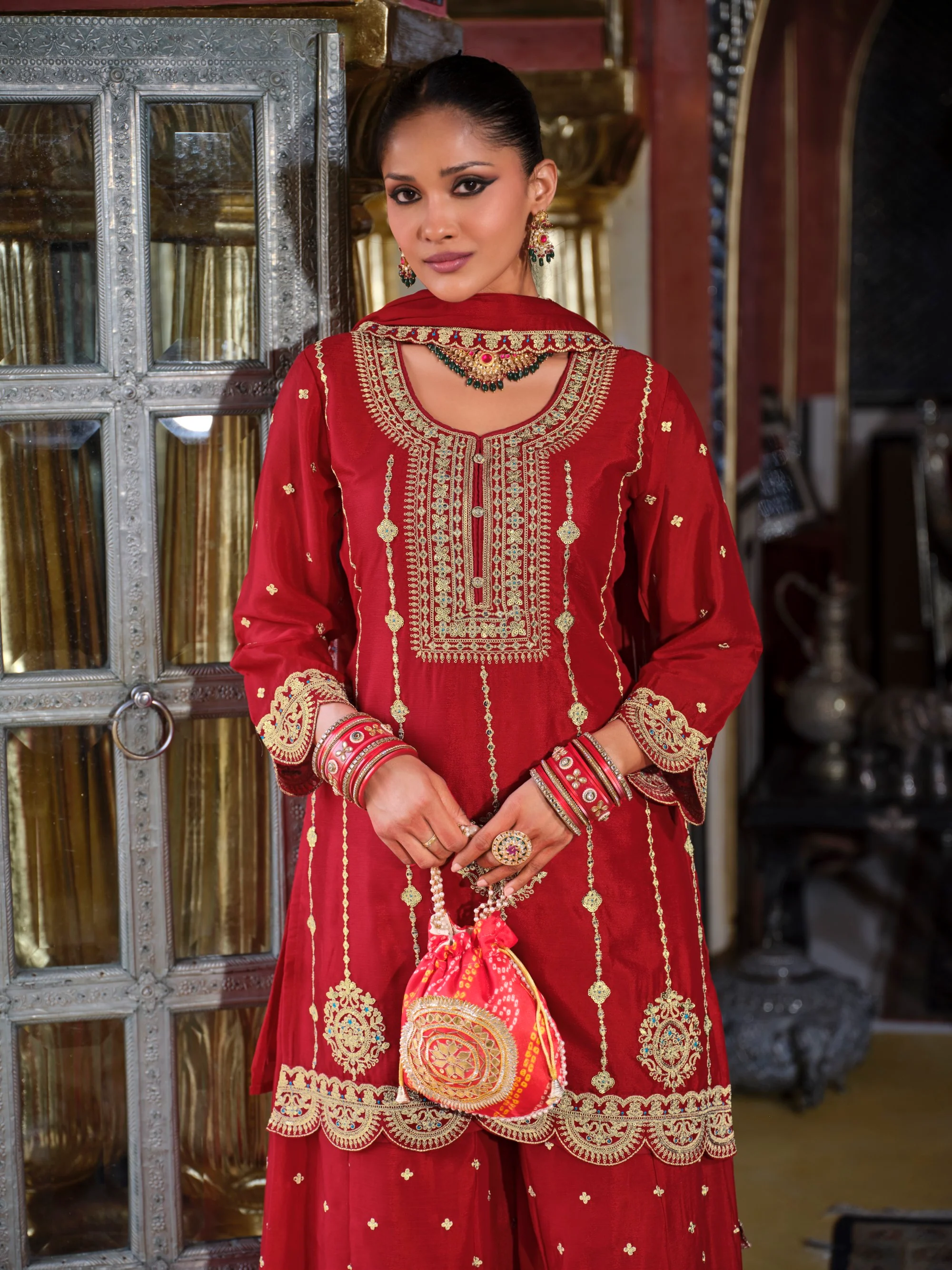 Triyaksha Sindoori Full work heavy suit set - Image 2
