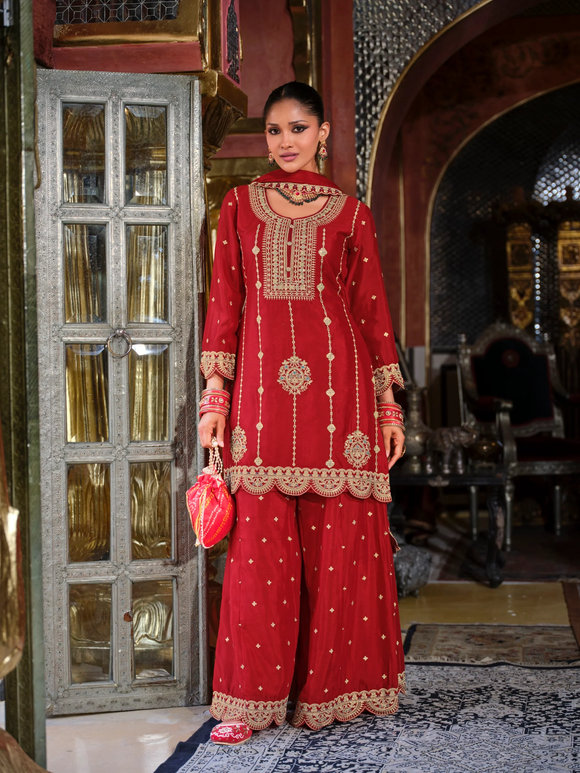 Triyaksha Sindoori Full work heavy suit set - Image 4