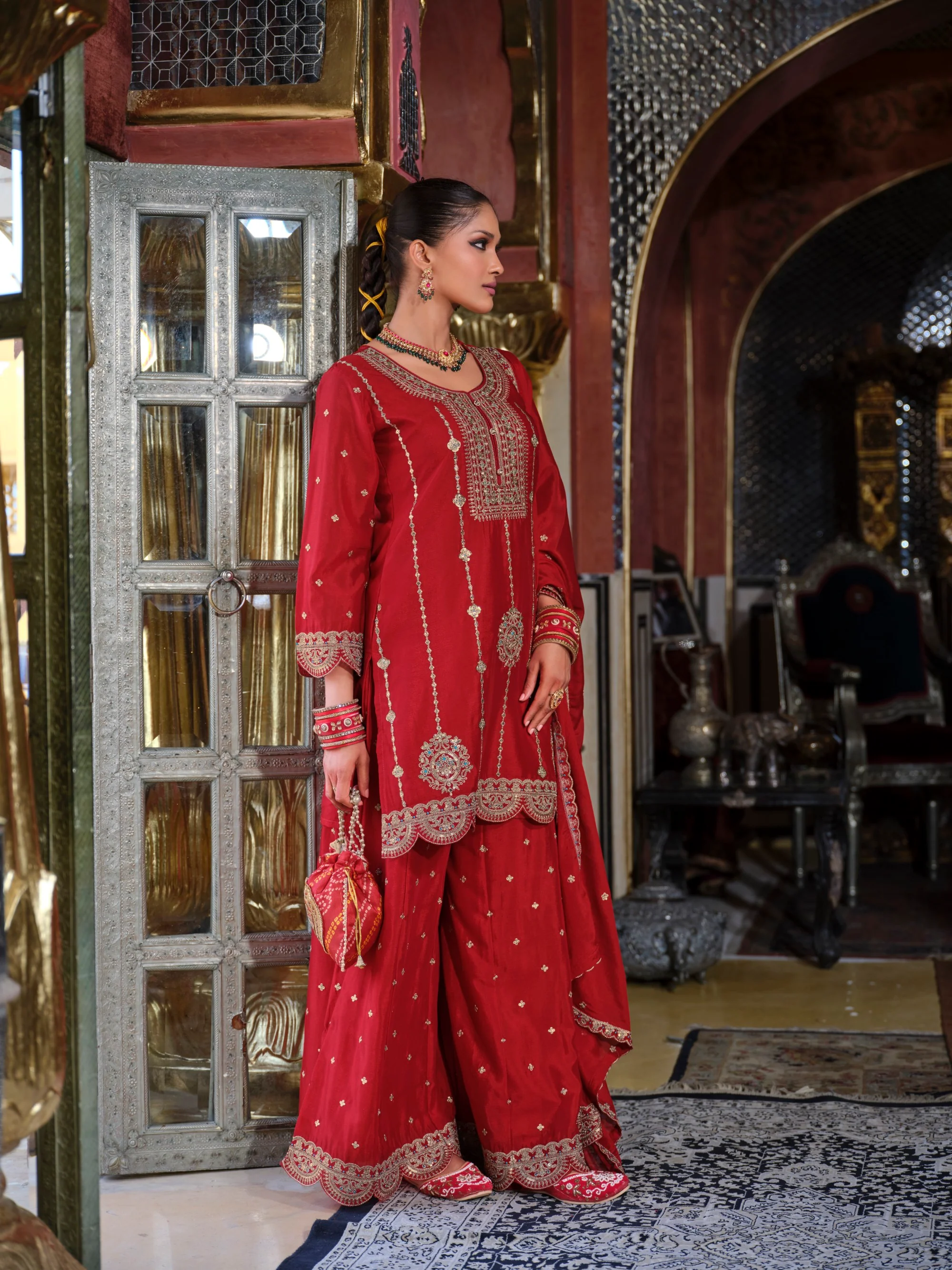 Triyaksha Sindoori Full work heavy suit set - Image 8