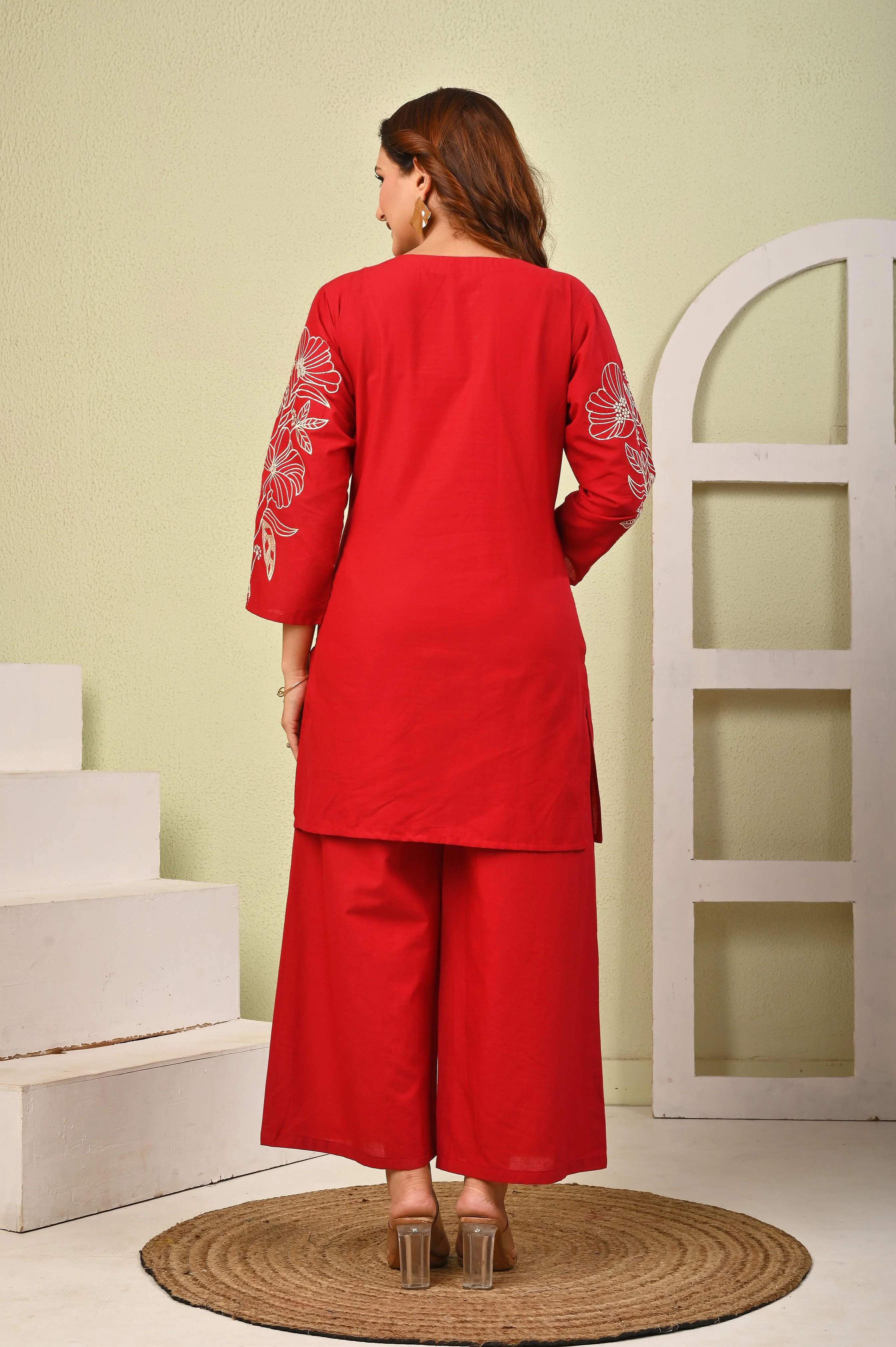 Mahua Cardinal Embroidery Cotton co-ord set - Image 3