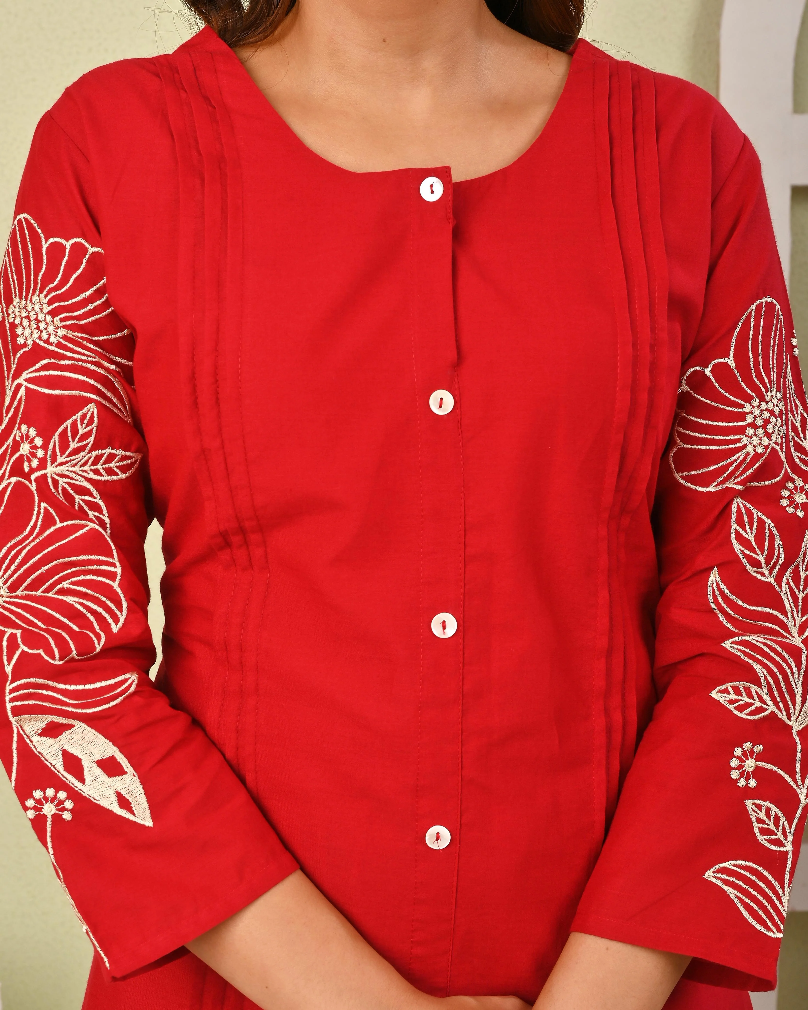 Mahua Cardinal Embroidery Cotton co-ord set - Image 4