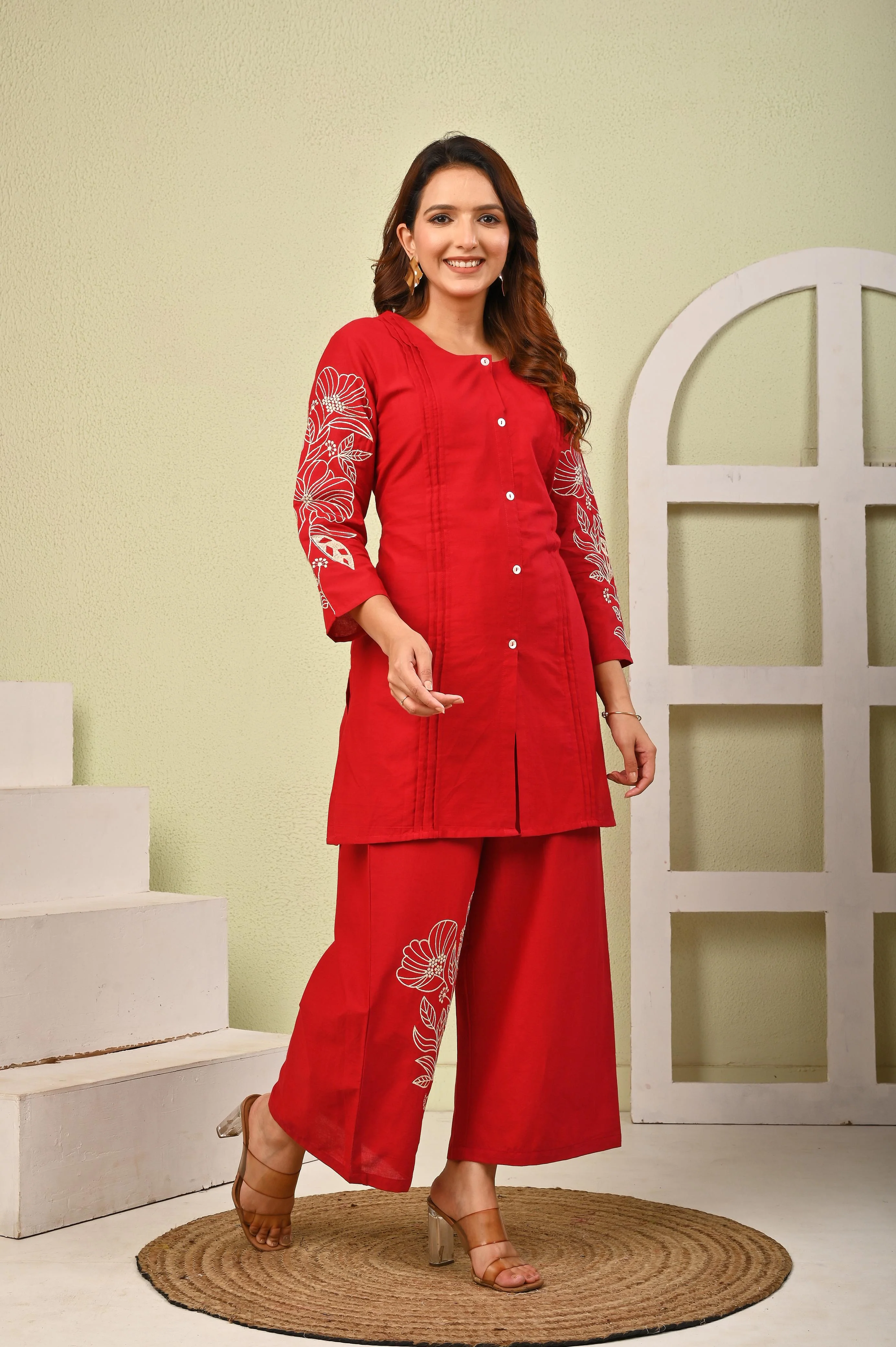 Mahua Cardinal Embroidery Cotton co-ord set - Image 5