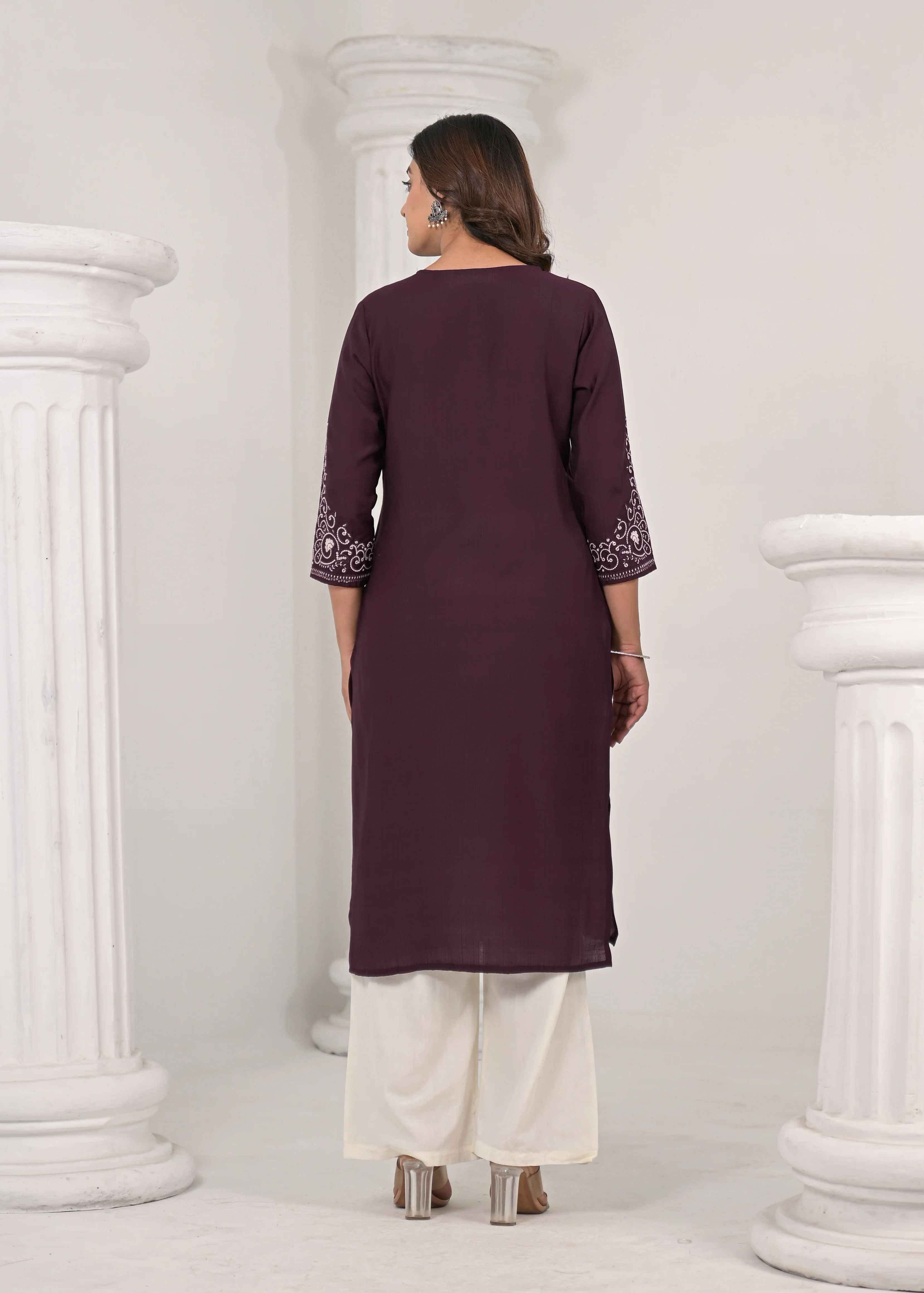 Sneha Sangria Embroidered Kurti - Image 4