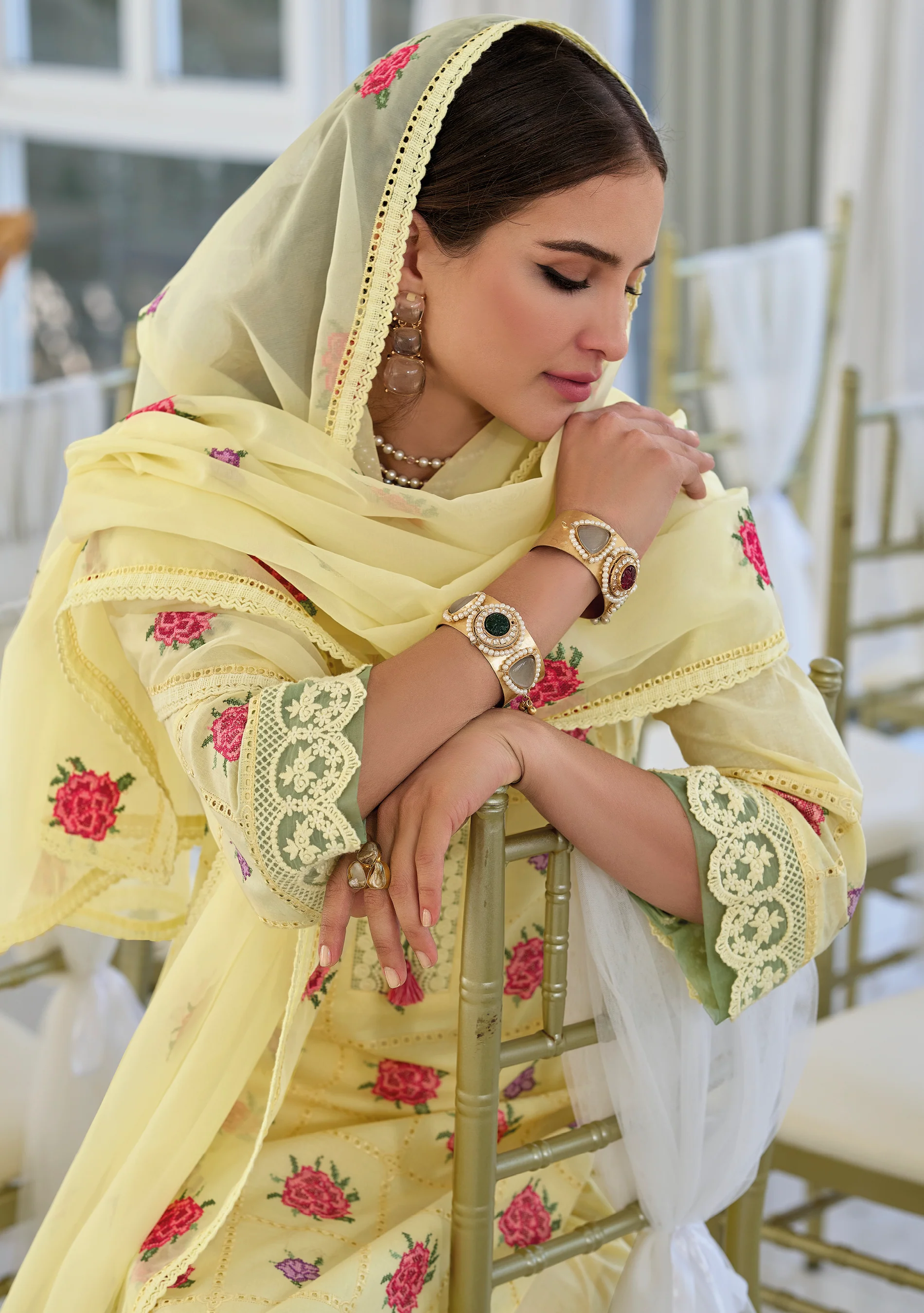 Sargam Lime Embroidery Cotton Suit Set - Image 4