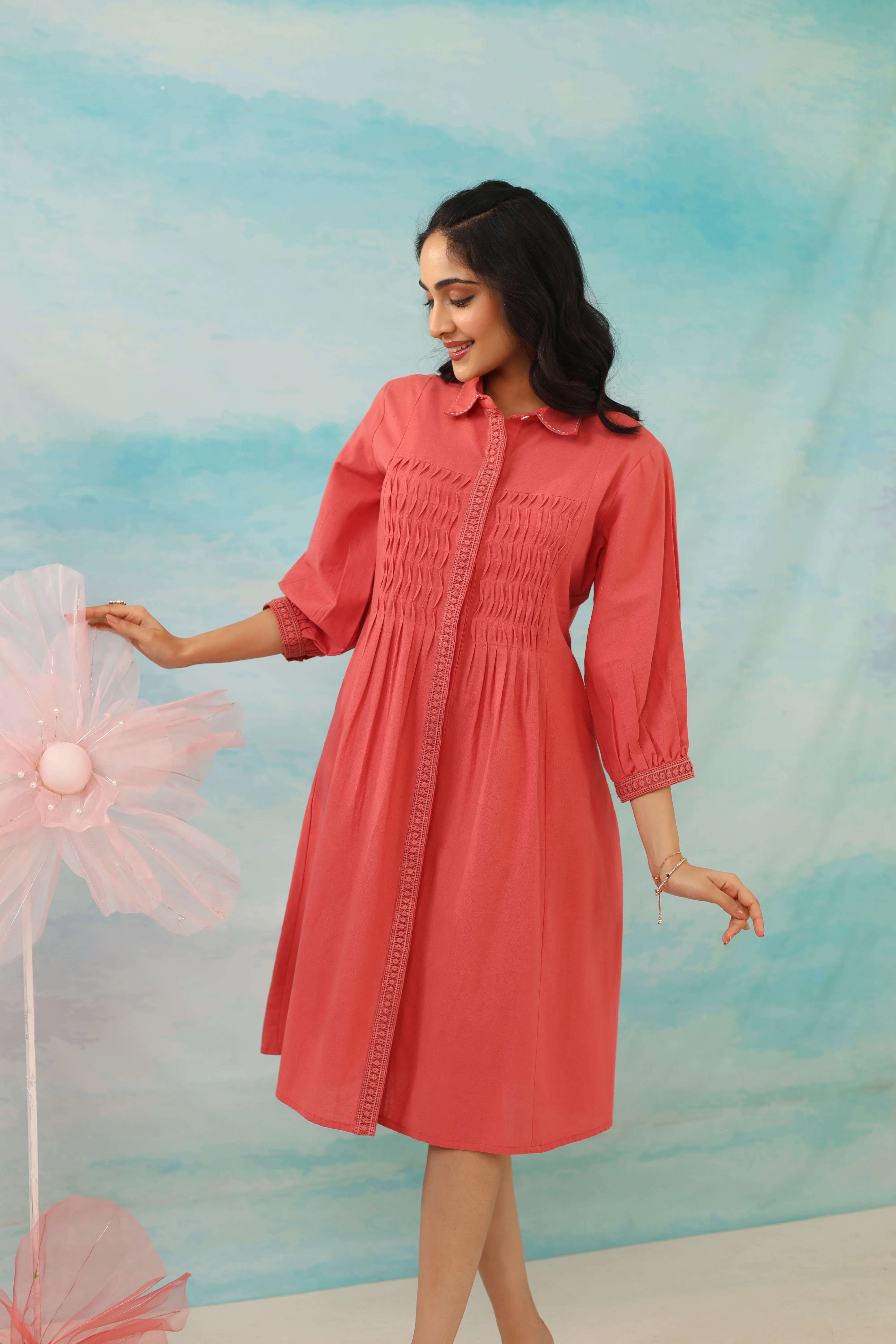 Purna Apricot Cotton Dress - Image 5