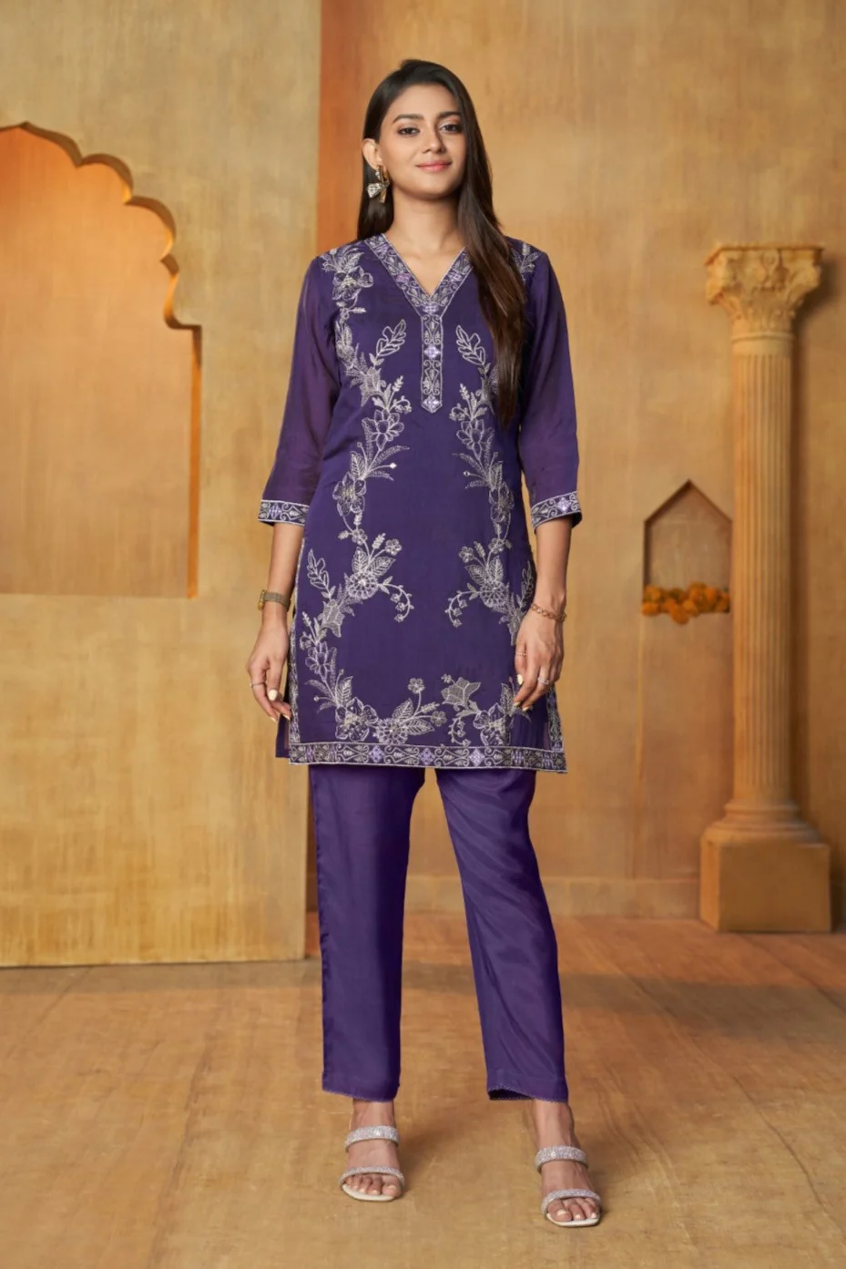 Anumeha Purple Work Co-ord Set - Image 5