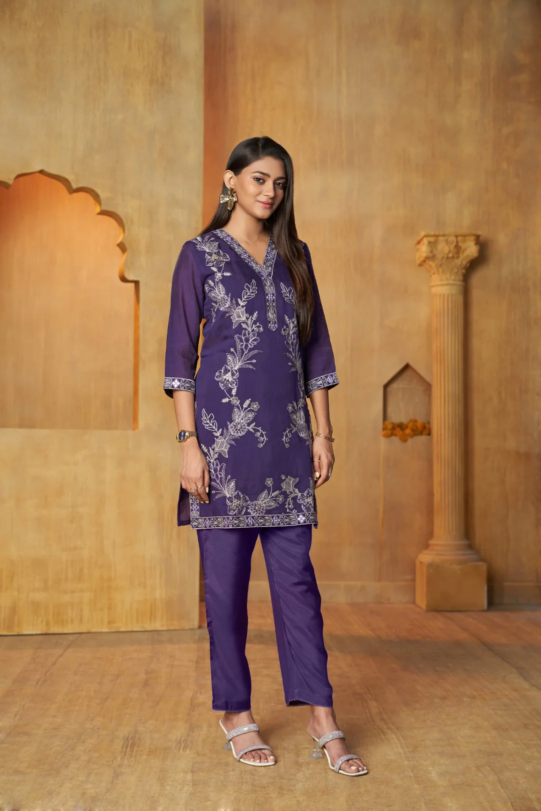 Anumeha Purple Work Co-ord Set - Image 8