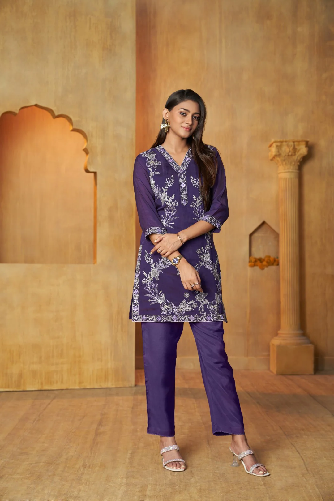 Anumeha Purple Work Co-ord Set - Image 9