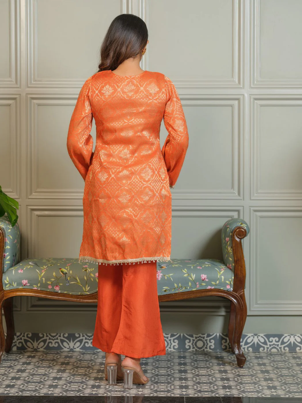 Palash Tangerine Jacquard Top Co-ord Set - Image 3