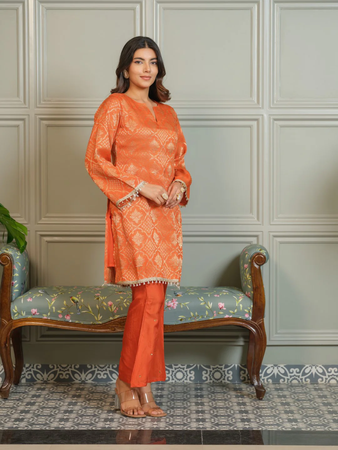 Palash Tangerine Jacquard Top Co-ord Set - Image 5