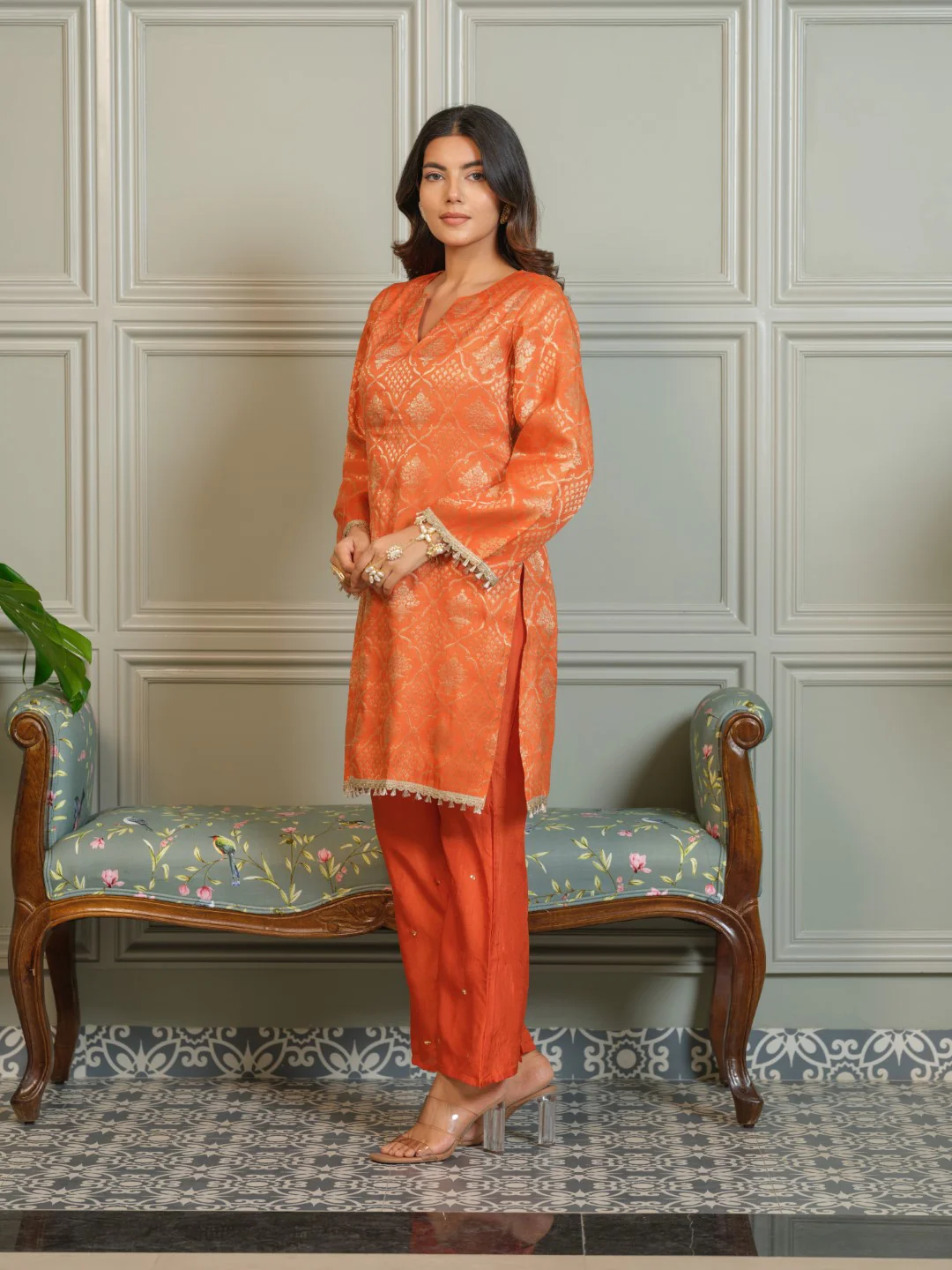 Palash Tangerine Jacquard Top Co-ord Set - Image 6