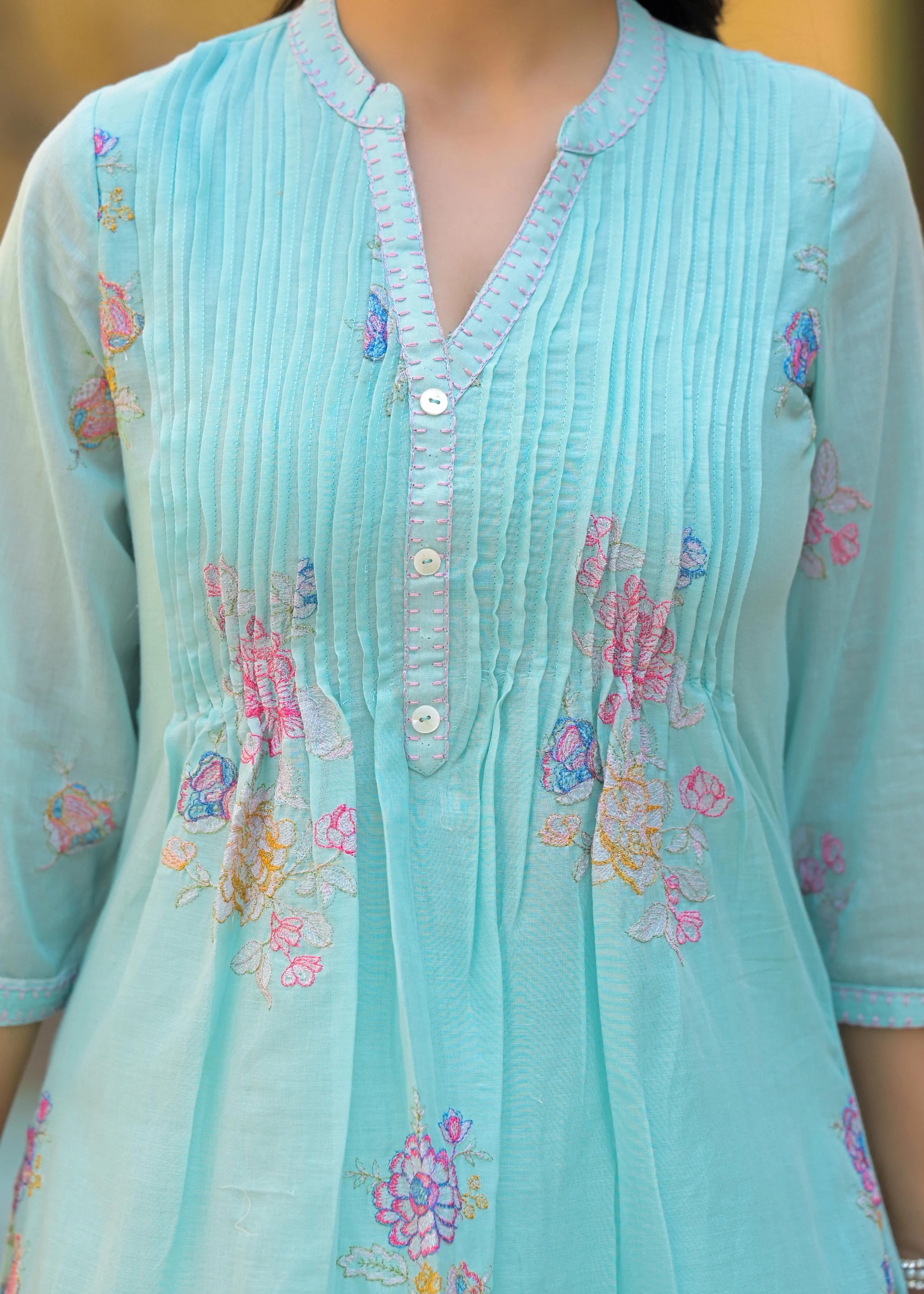 Lakshita Aqua Embroidery Cotton Co-ord Set - Image 4