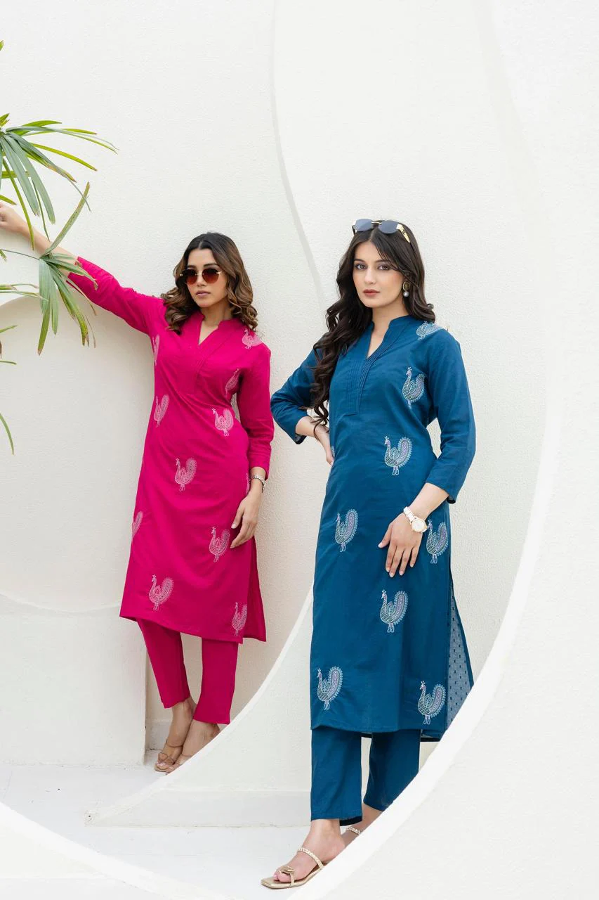 Mokabara Azure Embrodiery Cotton Kurta Pant Set - Image 10