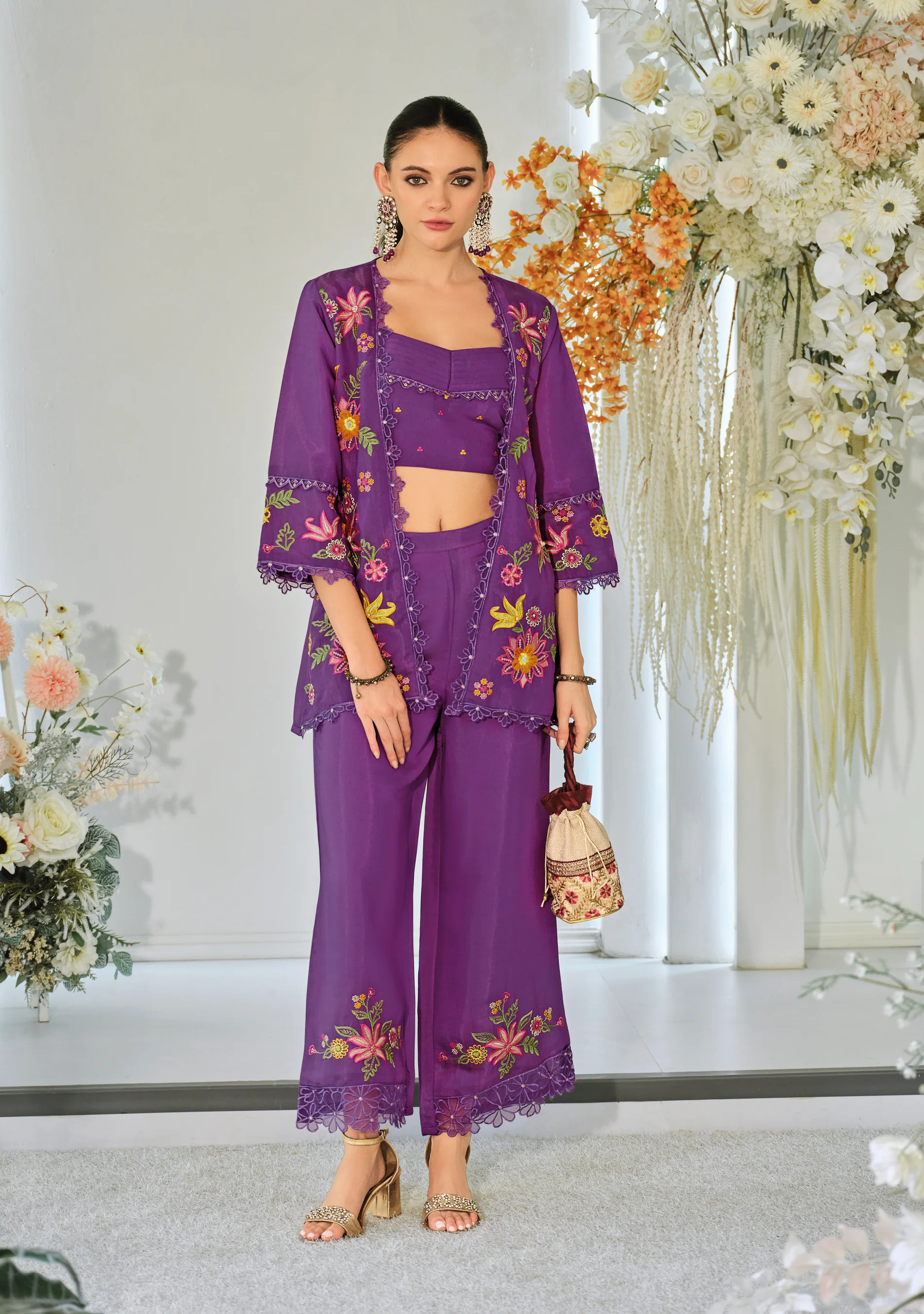 Aditri orchid full work fusion wear co-ord set - Image 4
