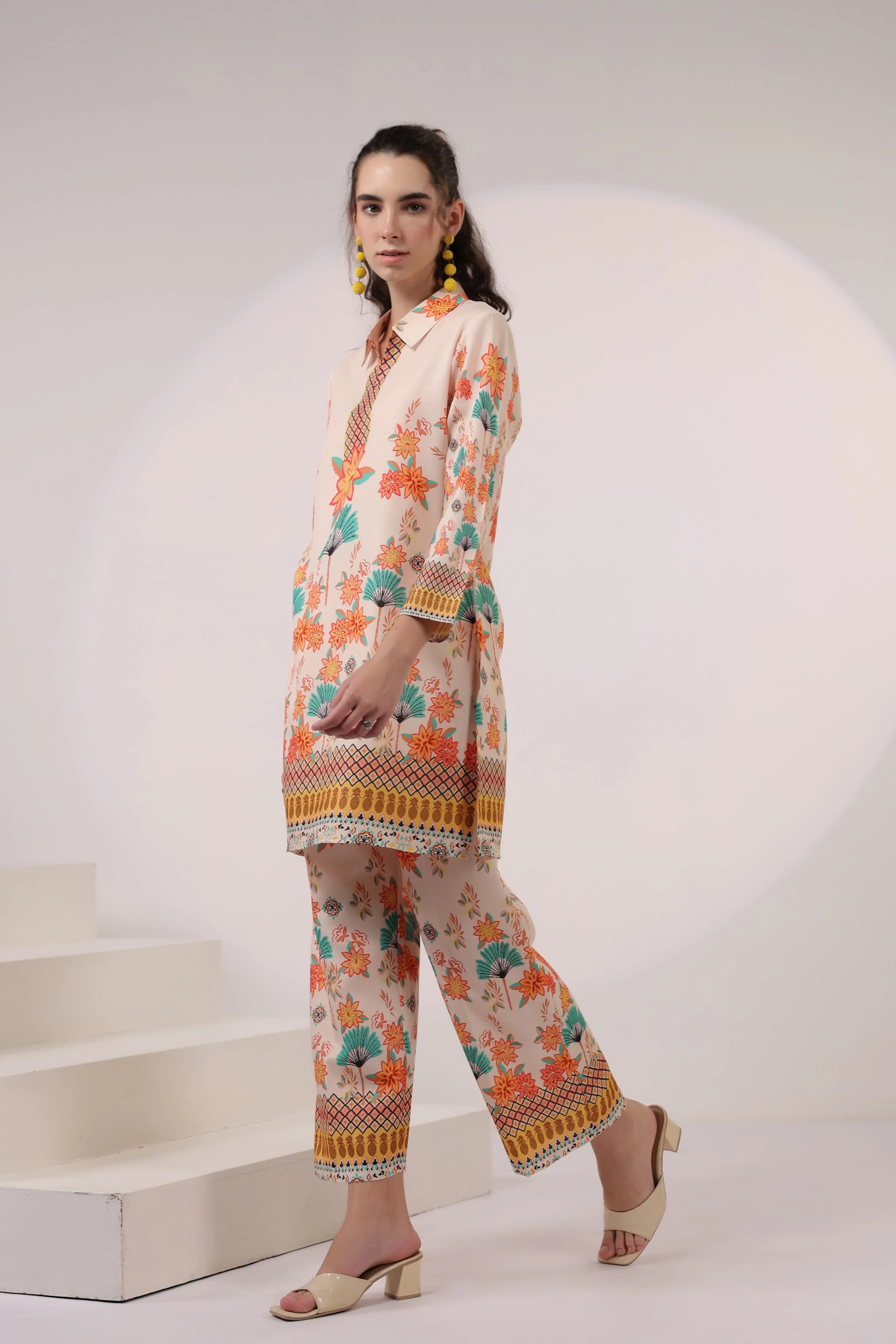 Kara Caramel Linen Printed Co-ord Set - Image 4