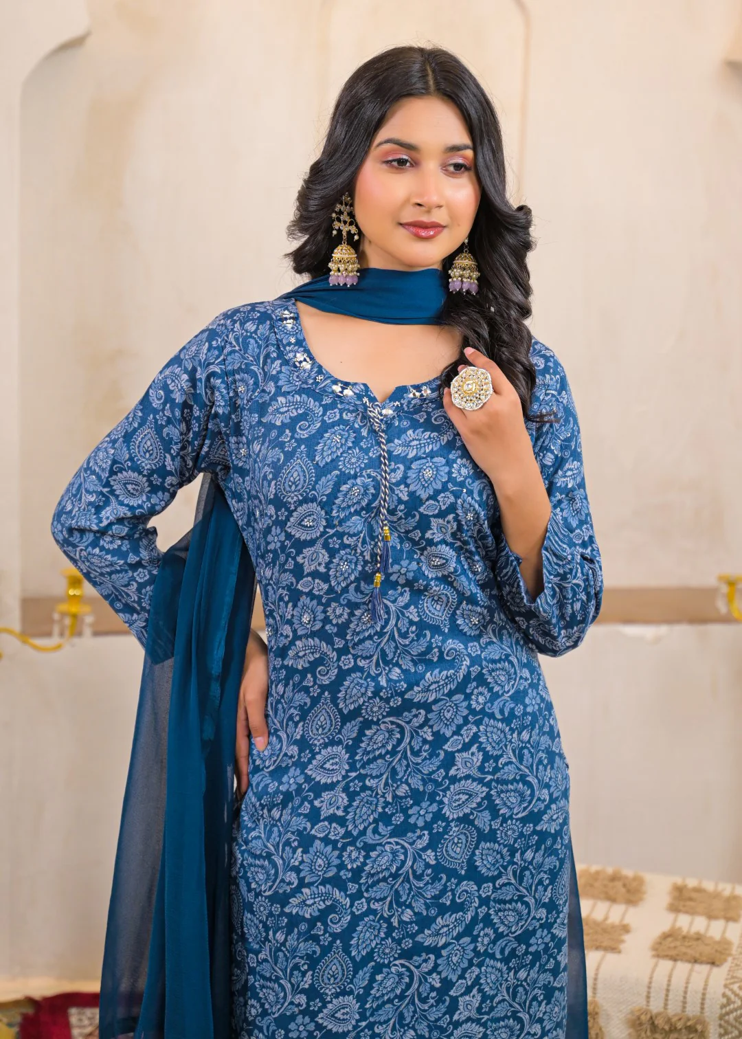 Shanti Azure Printed Cotton Suit Set - Image 2