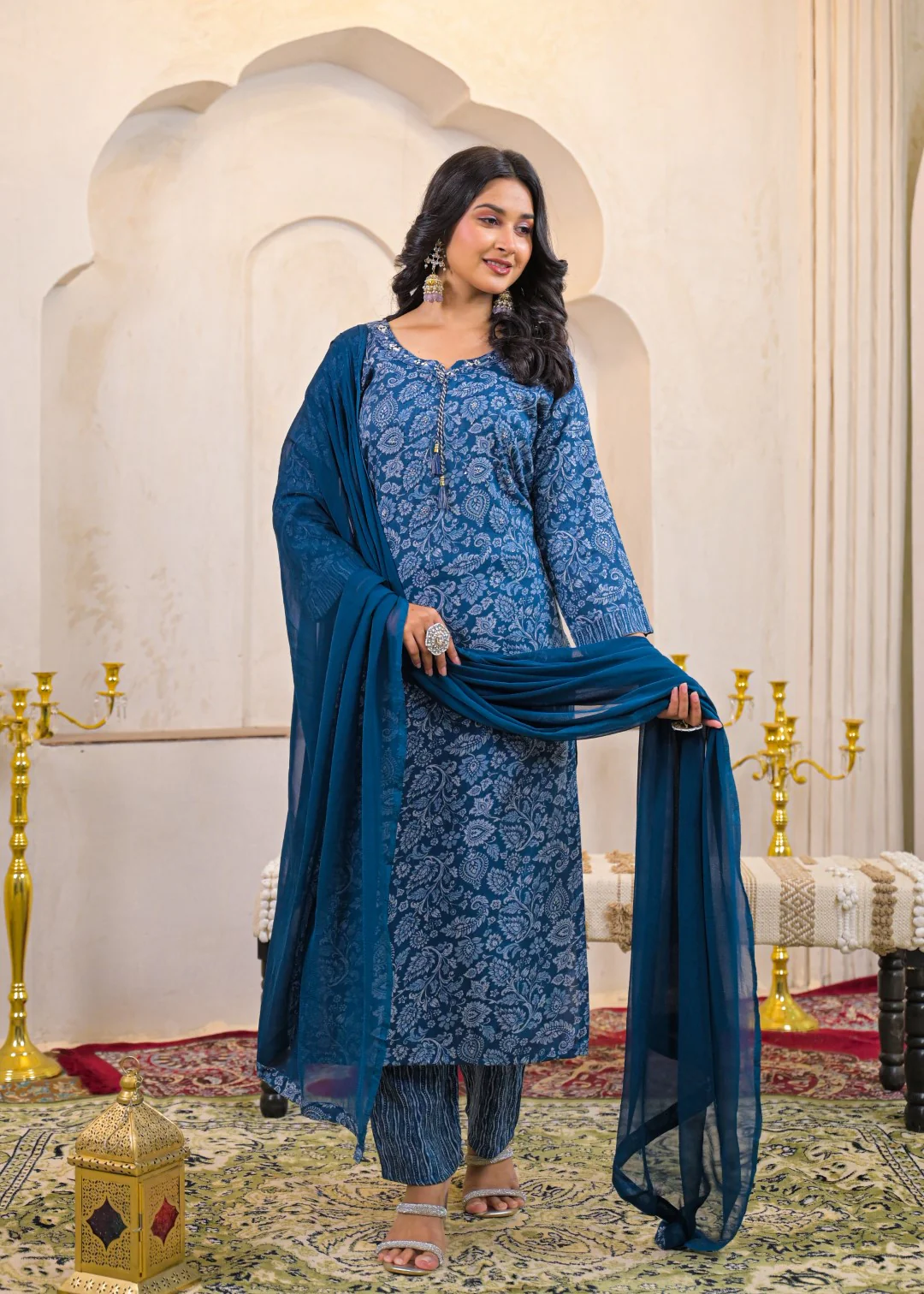Shanti Azure Printed Cotton Suit Set - Image 3